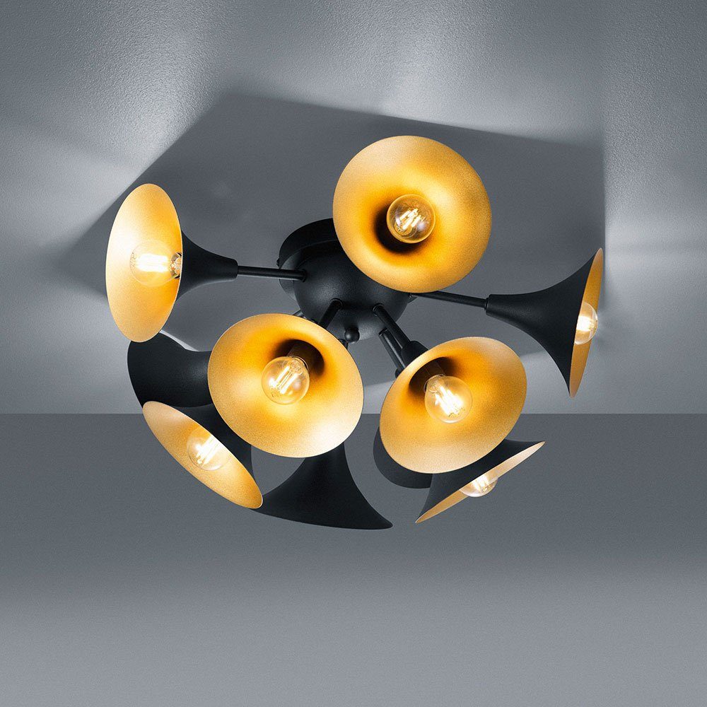 Lampe etc-shop Decken gold Trompeten Optik Leuchte Deckenleuchte, Design LED Leuchtmittel inklusive, im schwarz Warmweiß,