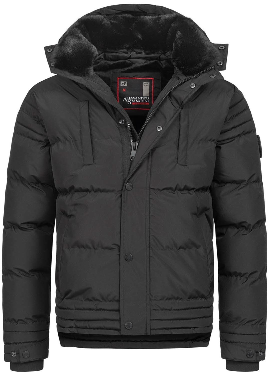 Alessandro Salvarini Winterjacke ASFabiano mit warmem Teddyfell und abnehmbarer Kapuze Schwarz