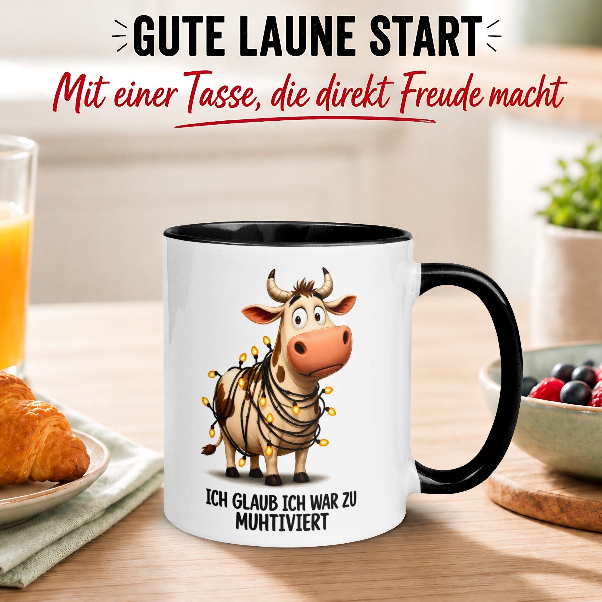 Momentals Tasse Kuh – „Ich glaub ich war zu Muhtiviert“ – lustiges Geschenk fürs Büro, Gratis Versand · Links-&Rechtshänder · Spülmaschinenfest