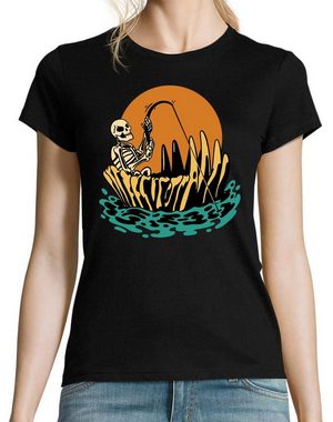 Youth Designz T-Shirt Halloween Damen Shirt Horror Skelett Fischer Fun-Look Mit modischem Print