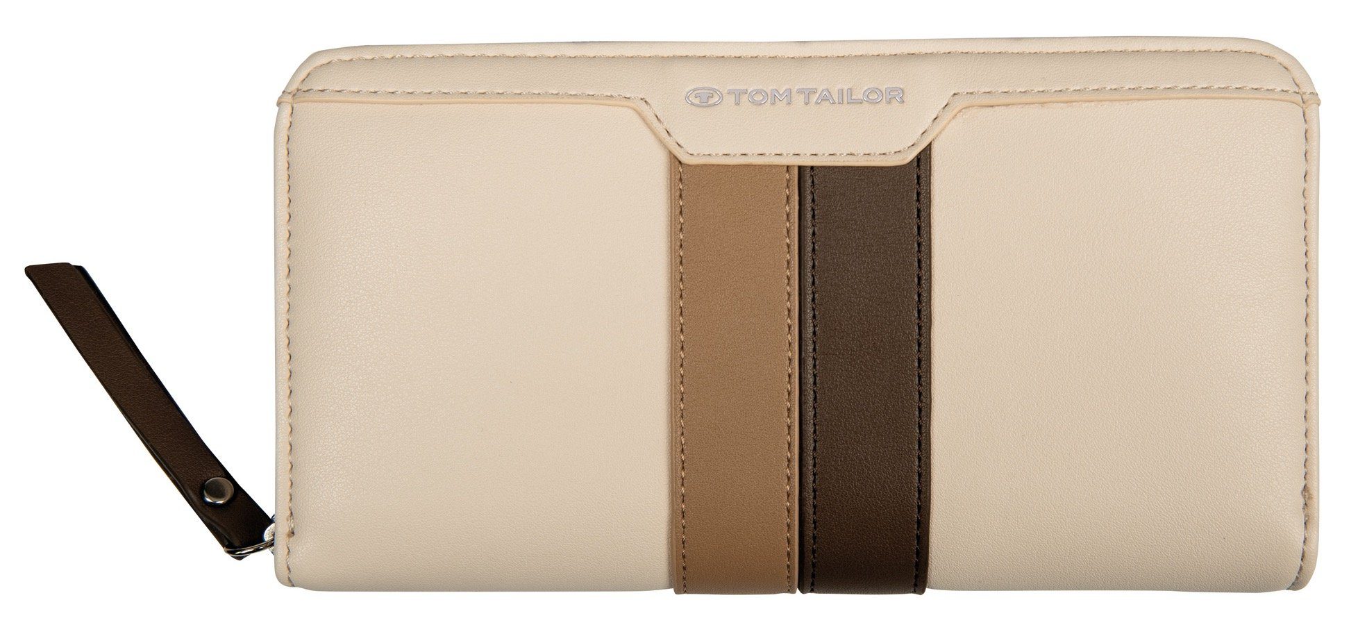 TOM TAILOR Geldbörse VIOLET WALLET Long zip wallet, mit charakteristischem Streifenmuster beige