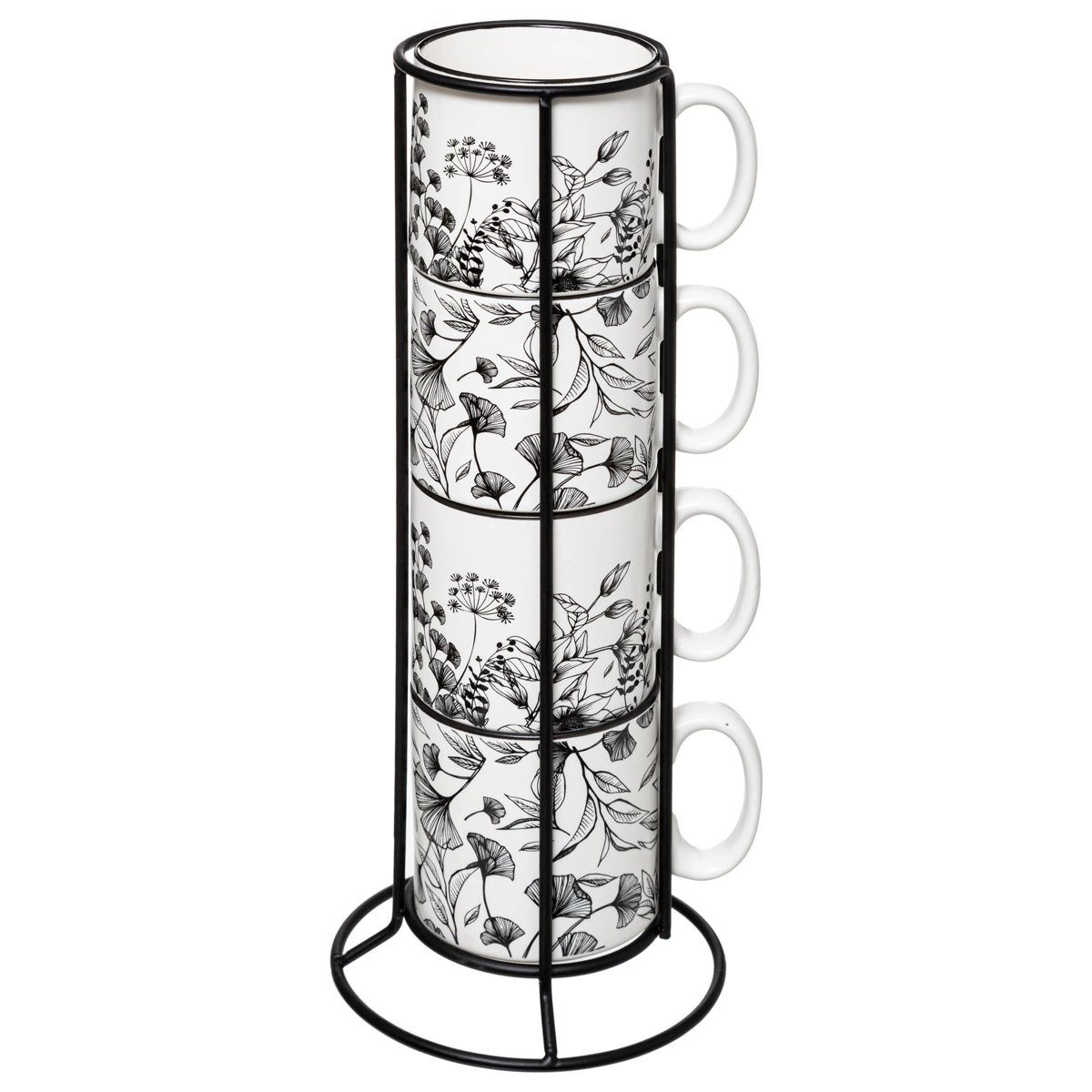 Secret de Gourmet Tasse Keramiktassen mit Ständer FLORAL, 240 ml, 4er-Set, Keramik