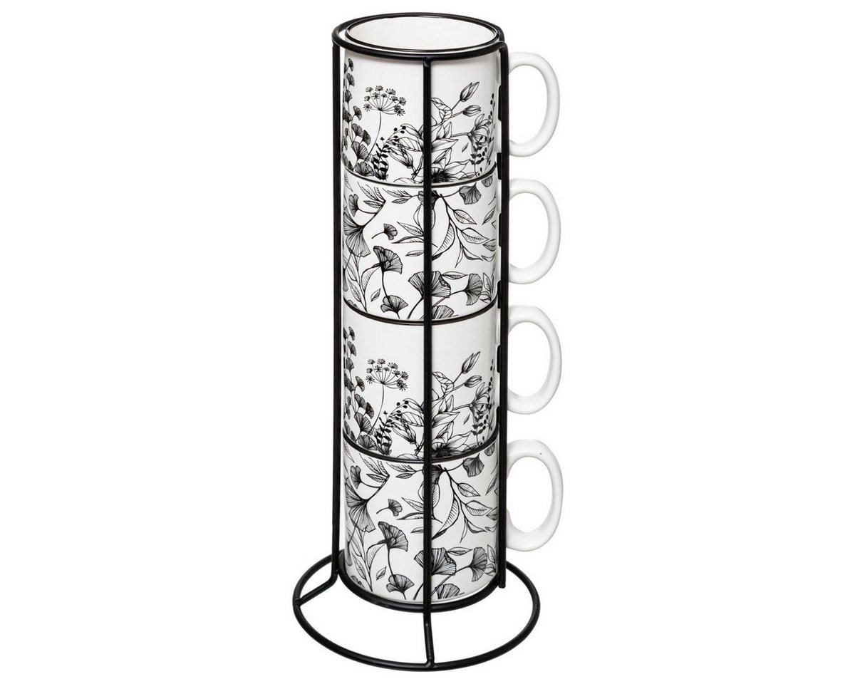 Secret de Gourmet Tasse Keramiktassen mit Ständer FLORAL, 240 ml, 4er-Set, Keramik