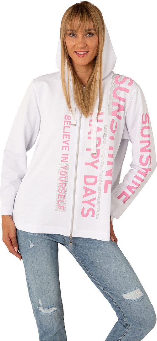 Estefania for woman Sweatjacke 190-9101 leichte Long Sweatjacke mit Schriftzug und Strassbesatz