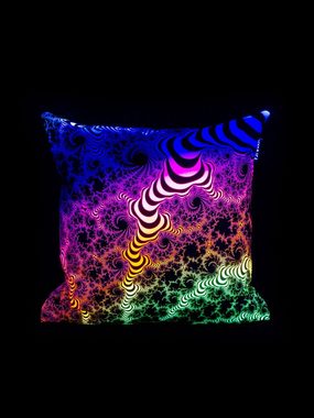 PSYWORK Dekokissen PSYWORK Schwarzlicht Kissen Neon "Fractal Dimension III", 40x40cm, UV-aktiv, leuchtet unter Schwarzlicht