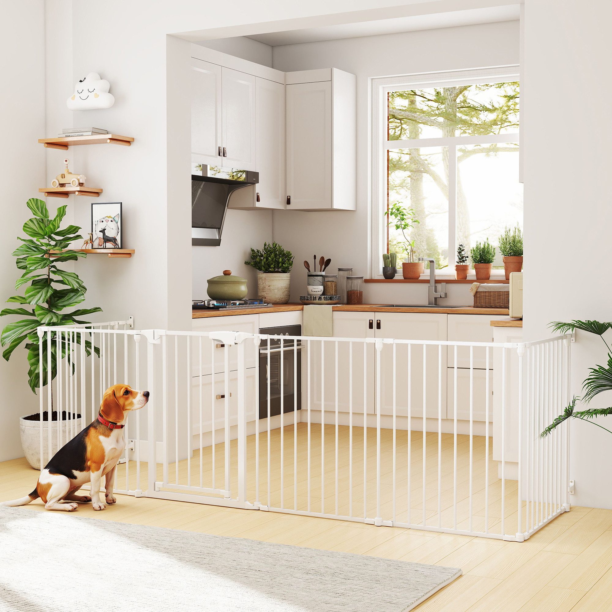 PawHut Freigehege Welpenauslauf, 6-teilig Welpenlaufstall mit Tür, faltbar, 61x75cm, für Kinder, kleine, mittelgroße Hunde, Weiß