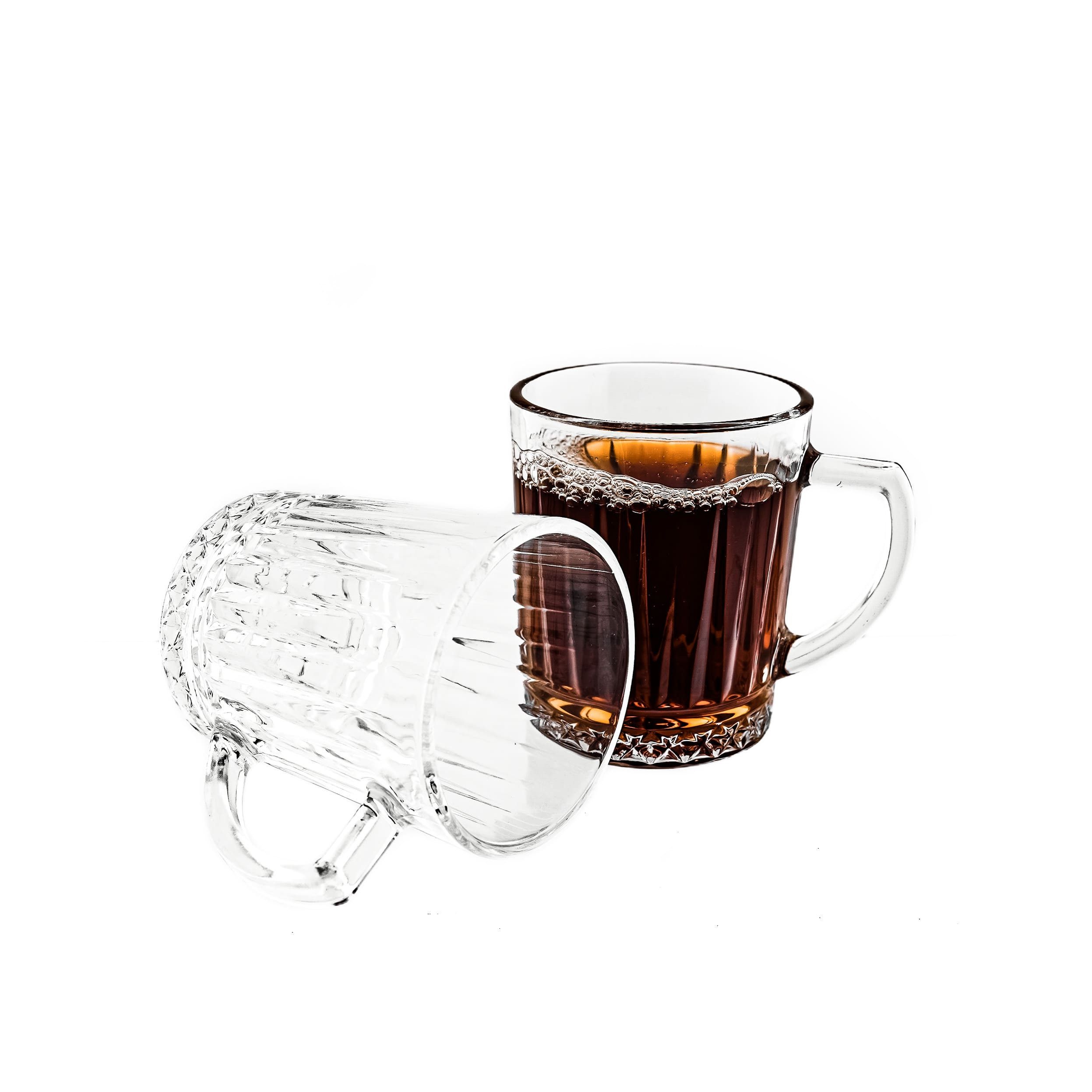 Almina Gläser-Set 6er Gläser-Set mit Henkel, Tee- Kaffeegläser mit Riffle-Design 240 ml, 6-tlg.