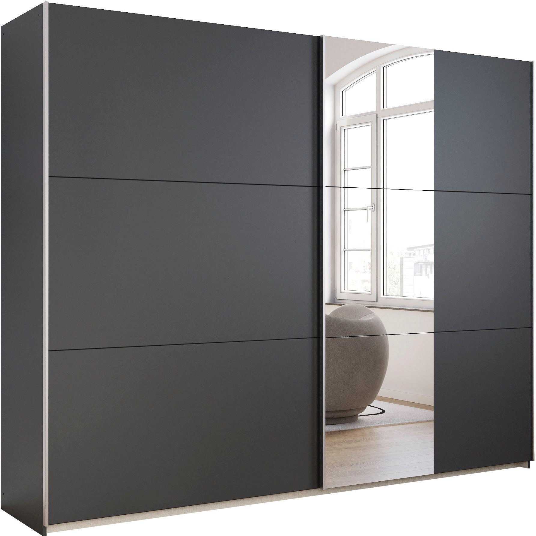 rauch Schwebetürenschrank Kleiderschrank Drehtürenschrank Schrank Garderobe KRONACH (in 3 Ausstattungen BASIC/CLASSIC/PREMIUM, Breiten 131/175/218/261 cm) optional ohne, mit 1 oder 2 Spiegel, viel Stauraum MADE IN GERMANY
