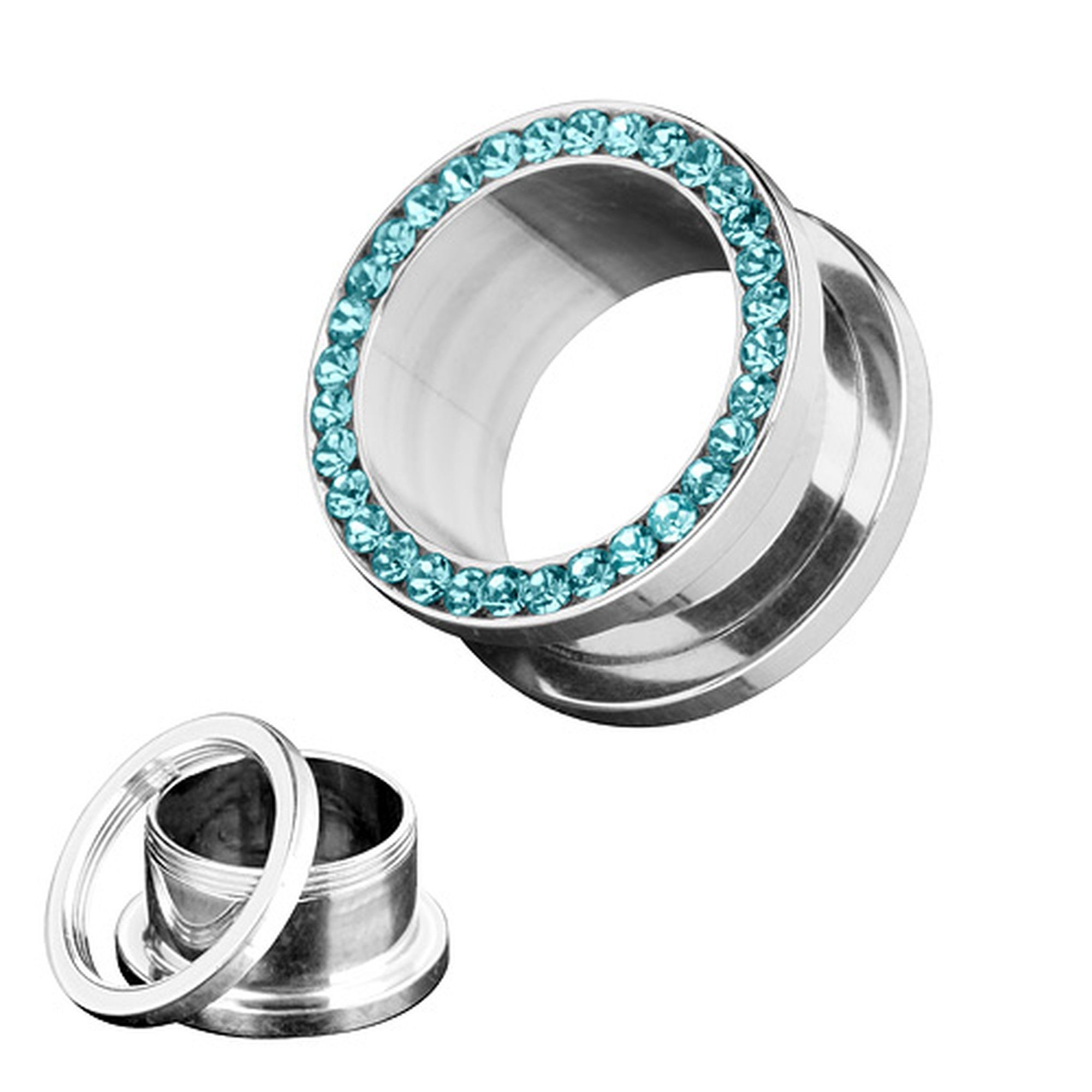 Zirkonia Schraub Edelstahl Plug Plug Tunnel Kristall Piercing Edelstahl Taffstyle Aqua Piercing Flesh Kristall, Zirkonia