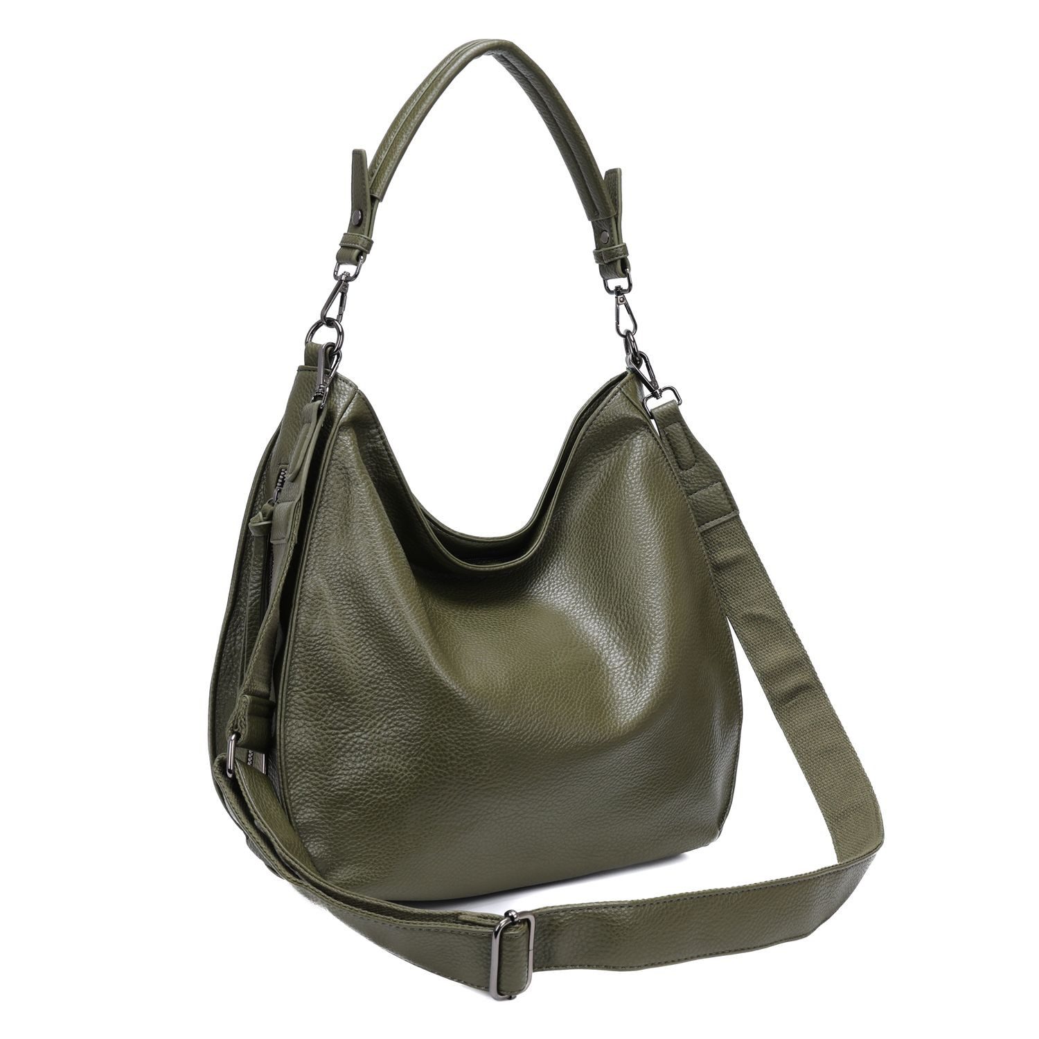 ITALYSHOP24 Schultertasche DAMEN TASCHE SHOPPER Hobo Cross Over Bag Reisetasche Umhängetasche, LEDER OPTIK Beuteltasche Cross body für Schule Reise Freizeit Urlaub