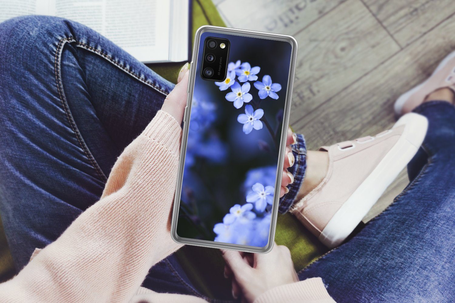 MuchoWow Handyhülle für Samsung Galaxy A41 Nahaufnahme eines Vergissmeinnicht, Smartphone-Bumper, Print, Handy Schutzhülle Dünn