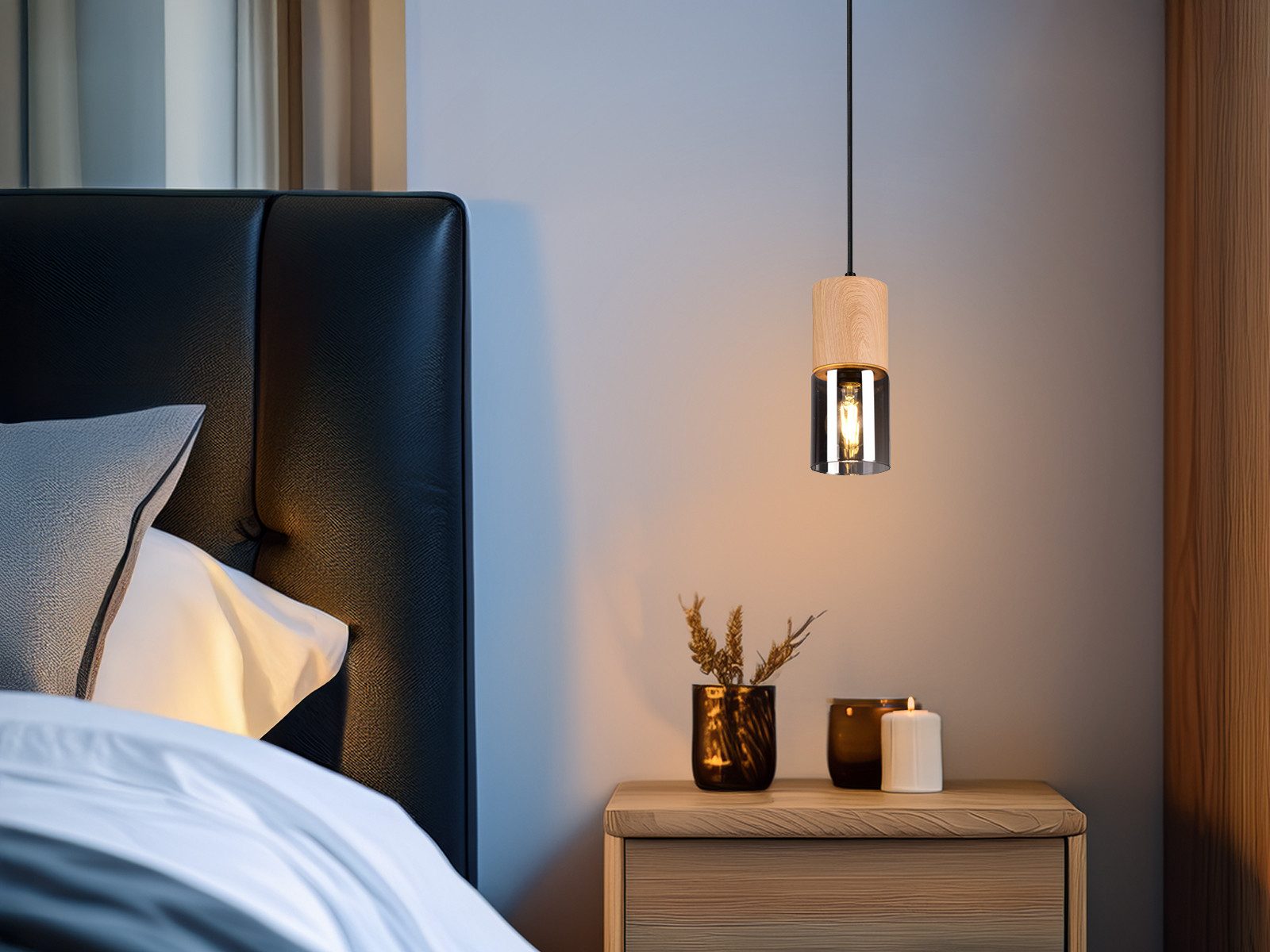 meineWunschleuchte Pendelleuchte, ohne Leuchtmittel, mit Holz & Rauch-glas günstig online kaufen