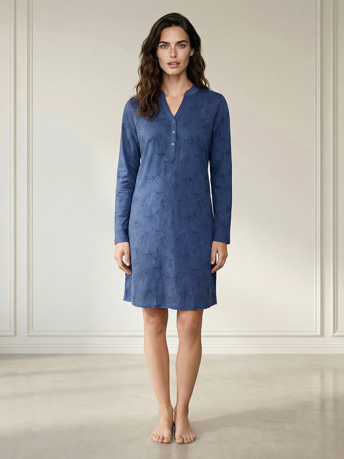 zeitlos Nachthemd Nachthemd Langarm - großer Blumendruck