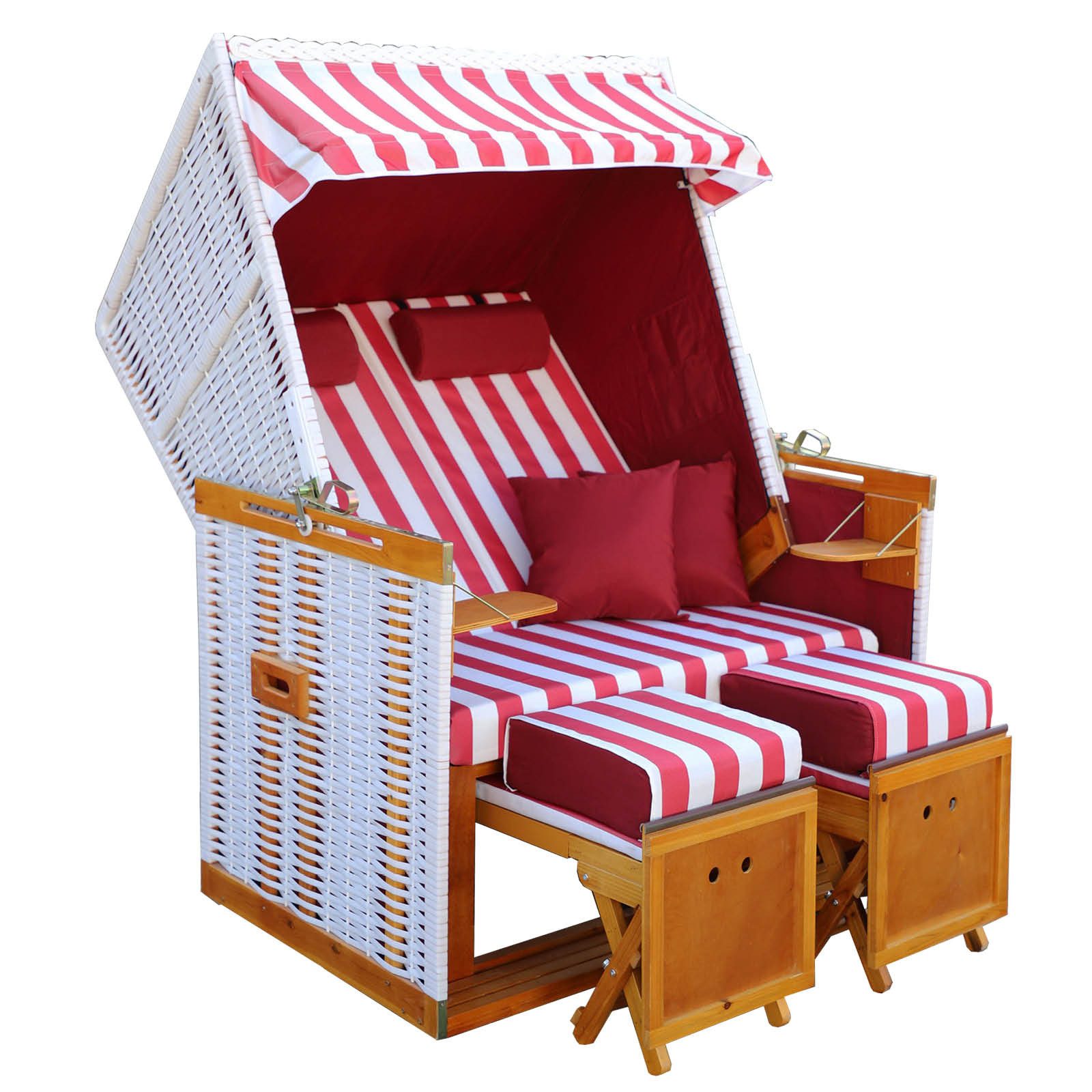 BRAST Strandkorb für 2 Personen, 120cm breit, 4 Designs, BxTxH: 120x79x150 cm, Volllieger, Norderney Deluxe, (verstellbare Rückenlehne weiches Fußkissen)