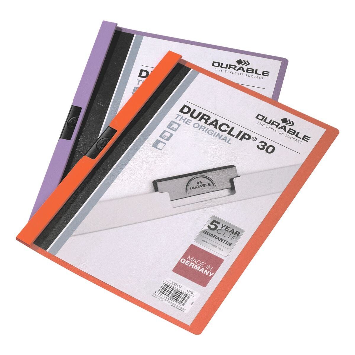 DURABLE Hefter Duraclip 30, mit DIN bis grau 30 A4, Format Klemmfunktion, Blatt