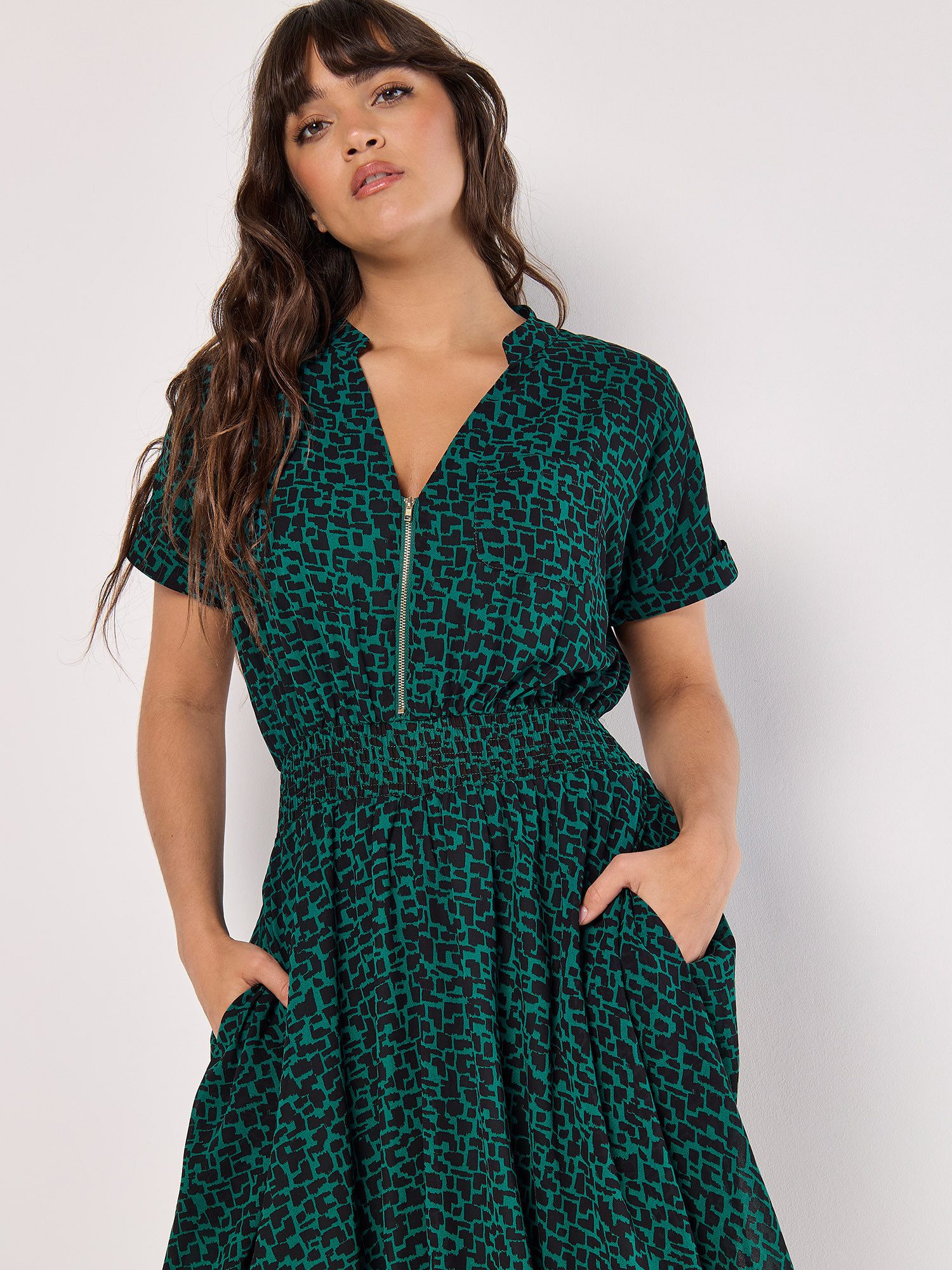 Apricot Druckkleid gemustertes Midikleid (1-tlg) mit Reißverschluss günstig online kaufen