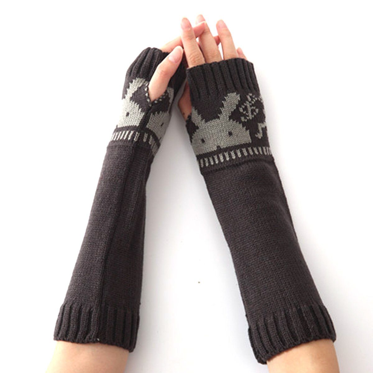 Jormftte Strickhandschuhe Gestrickte Armstulpen Handschuhe Winter Lange für Damen und Herren Dunkelgrau