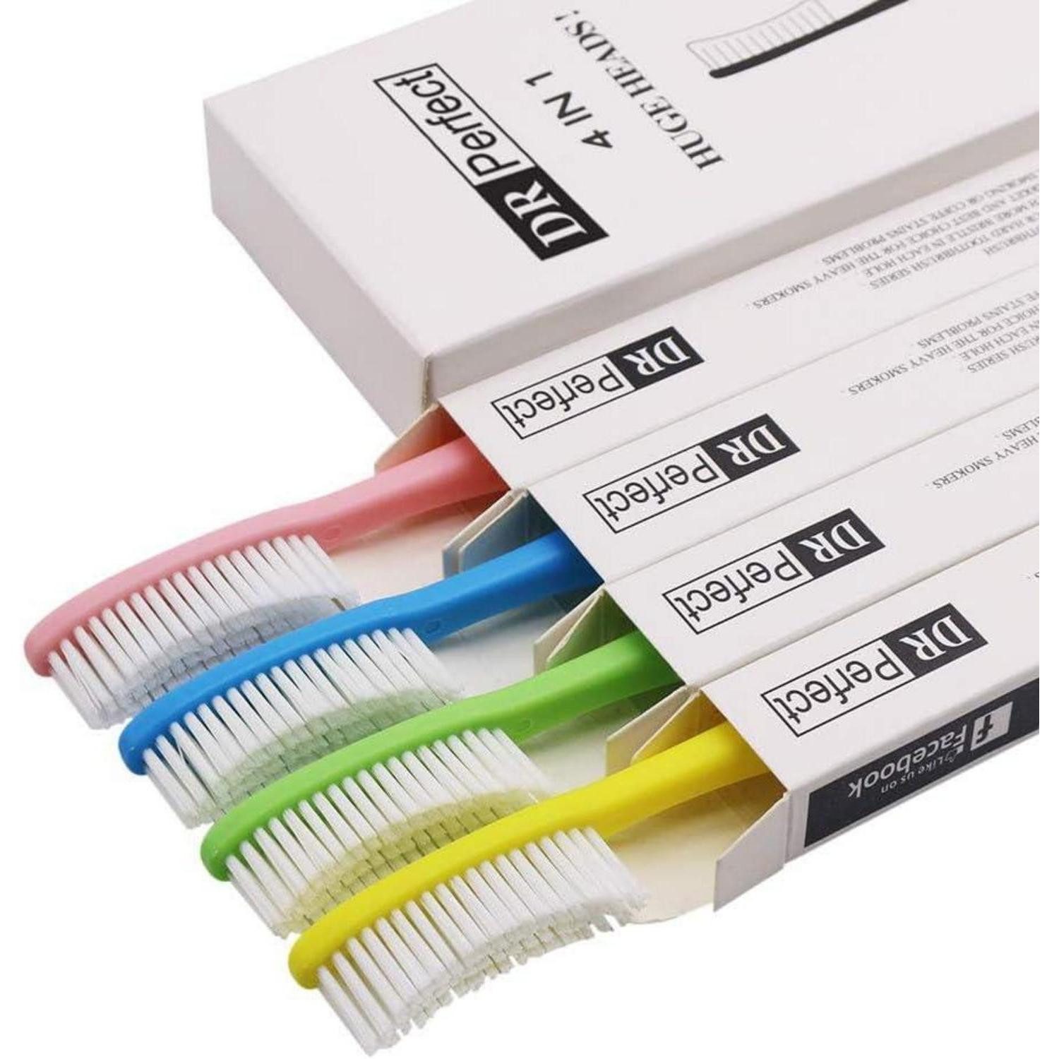 LuxusKollektion Zahnbürste Extra Hard & Firm Zahnbürste Großer Langkopf Whitening 4er-Pack