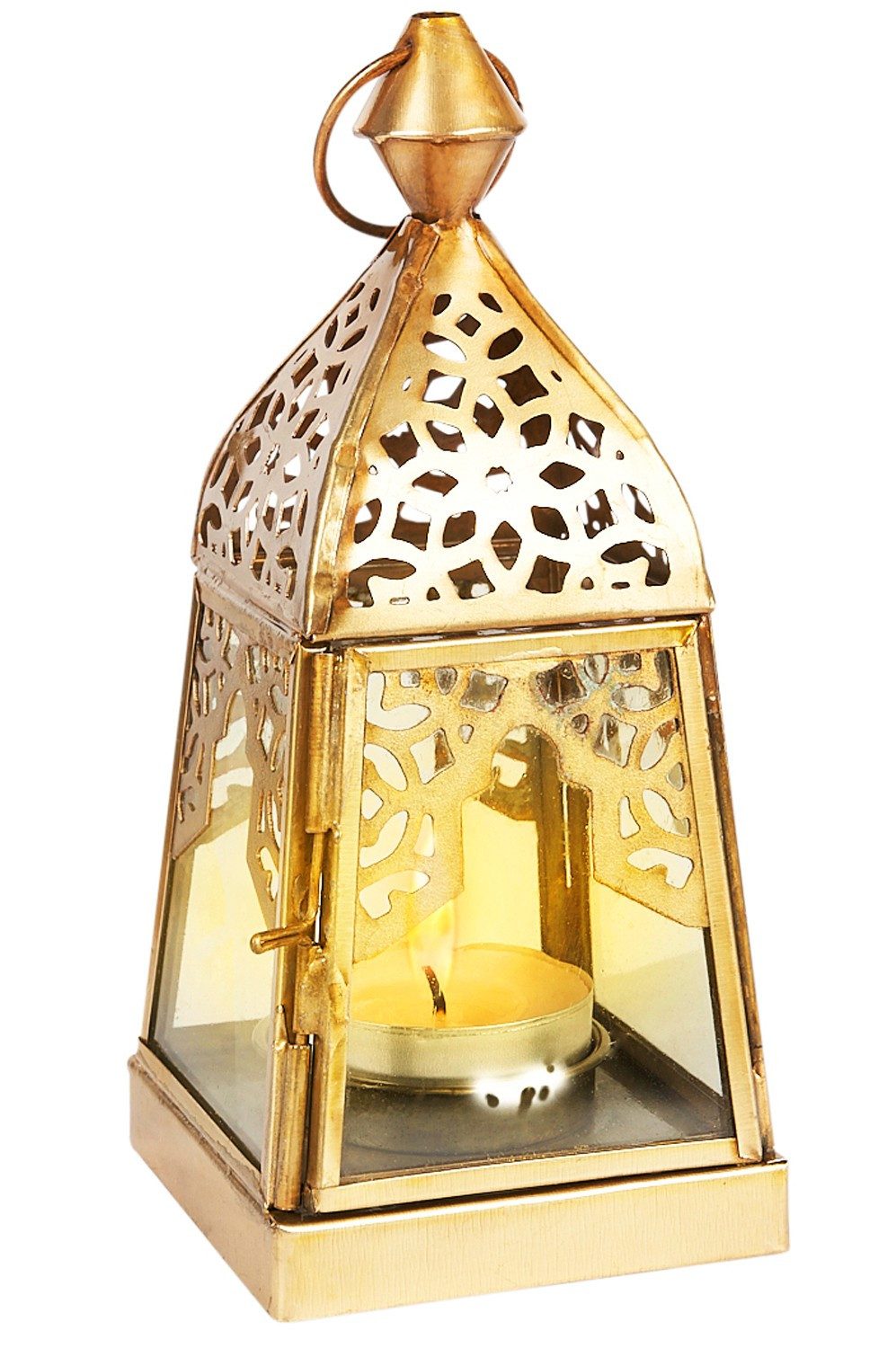 Marrakesch Orient & Mediterran Interior Teelichthalter 3er Set Orientalische Laterne Basil klar aus Glas in Gold Antik 16 cm (3 St), Handarbeit