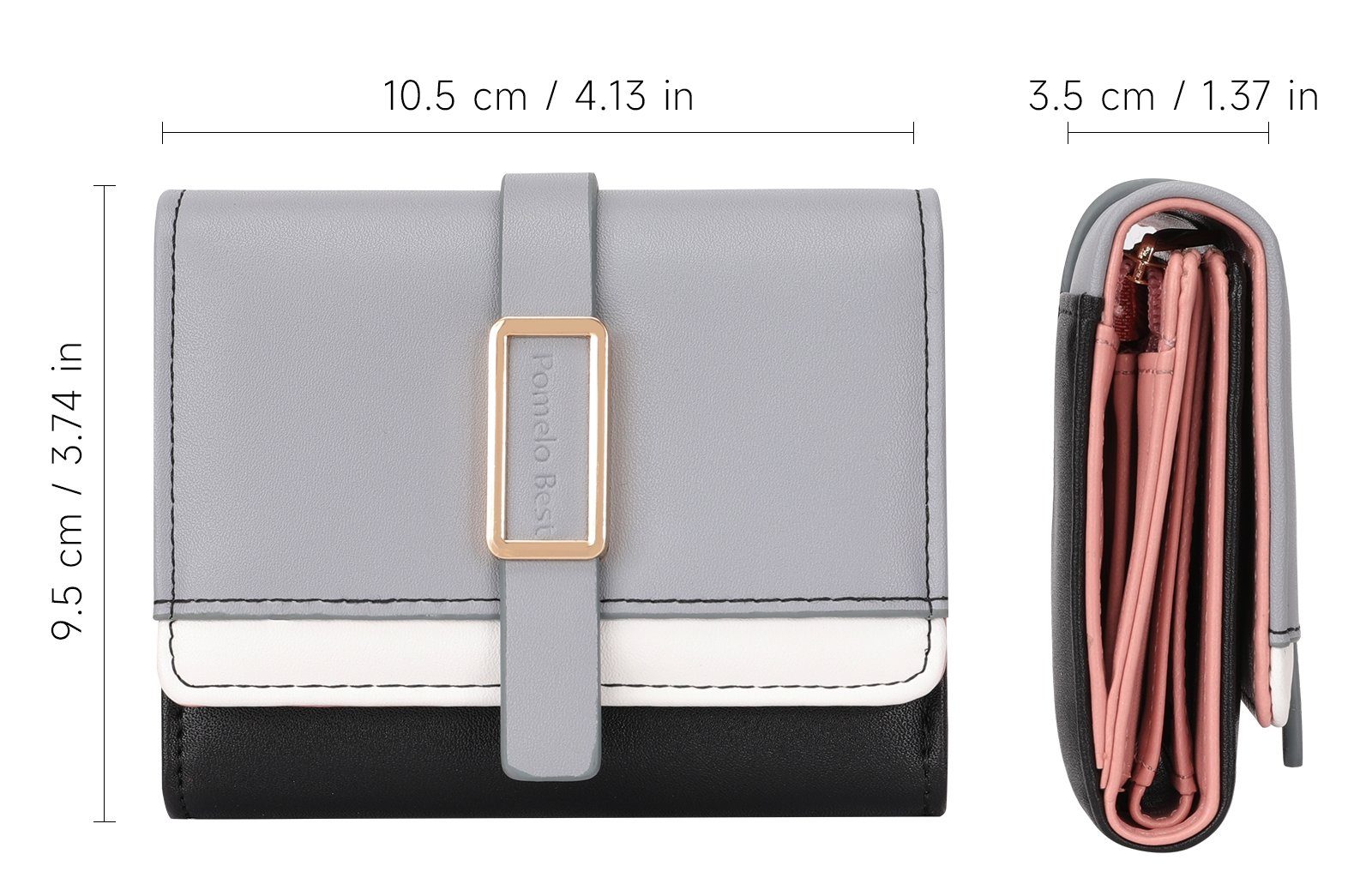 mit Damen Geldbeutel Portmonee Münzfach 10.5 x Brieftasche Wallet, Handtasche Handytasche Geldbörse WISHDOR Kartenetui, Kreditkartenetui, Weich mit NFC Grau/Weiß/Schwarz Kartenfächer, 3.5cm Kunstleder Slim Groß geldbörse RFID-Schutz 5 x (Frauen 9.5 Kartenhalter), Kurz Portemonnaie