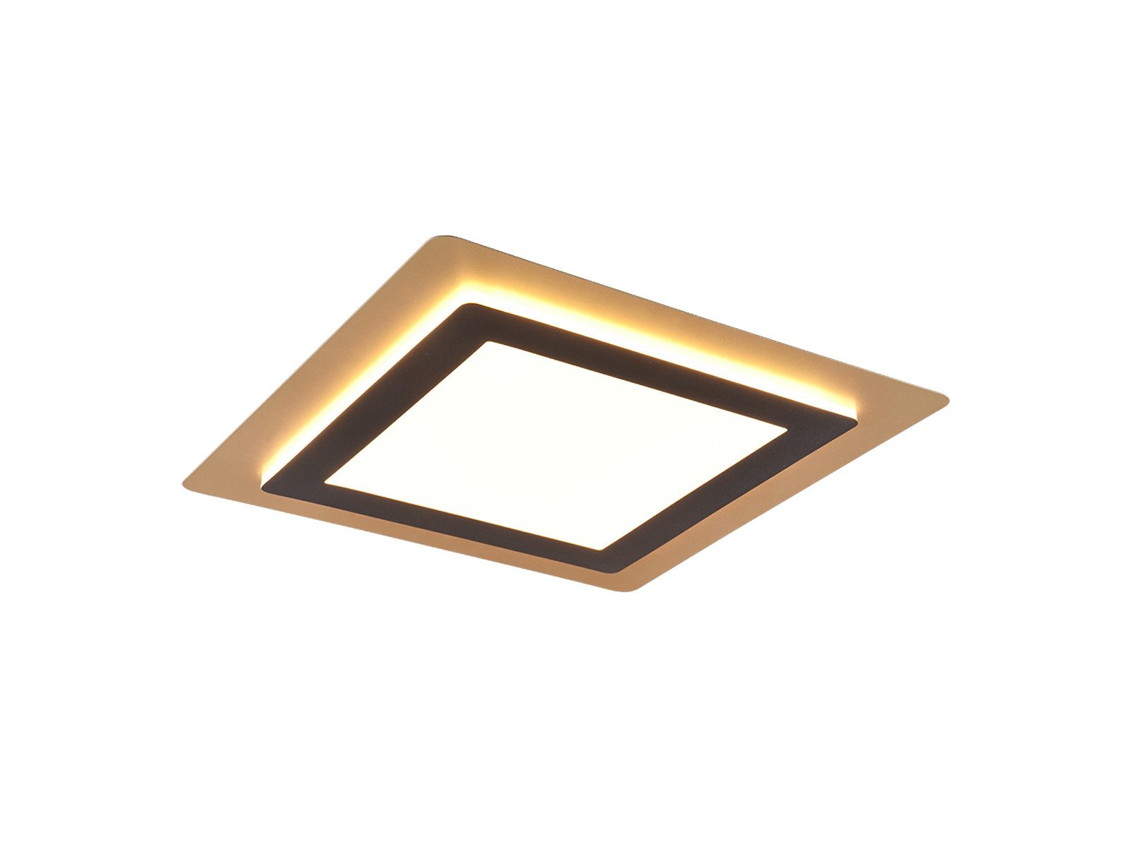TRIO Leuchten LED Deckenleuchte mit Fernbedienung & Tageslicht 45x 45cm, Nachtlichtfunktion, LED fest integriert, Neutralweiß, Warmweiß, Tageslichtweiß, flach, hell & dimmbar, Tageslicht-Lampe Decke, Büro-lampe Schwarz Gold