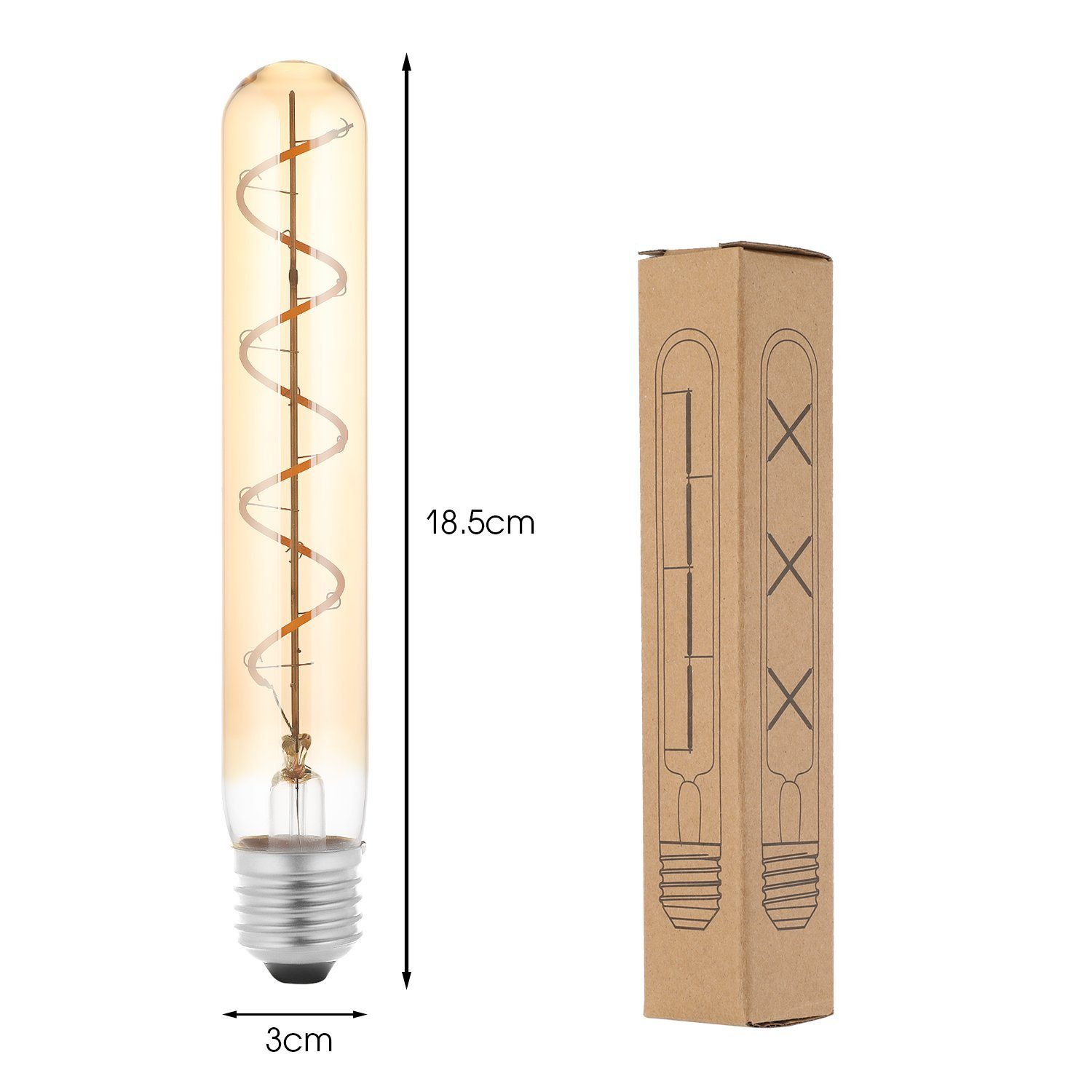 Röhrenförmiges Vintage oyajia Stück wechselbar, 2 4 E27-Sockel T30 LED Warmweiß, W Retro-Edison-Glühlampe 4 Langes 3000K, Flutlichtstrahler W mittlerer LED-Glühlampe Glühlampe, LED