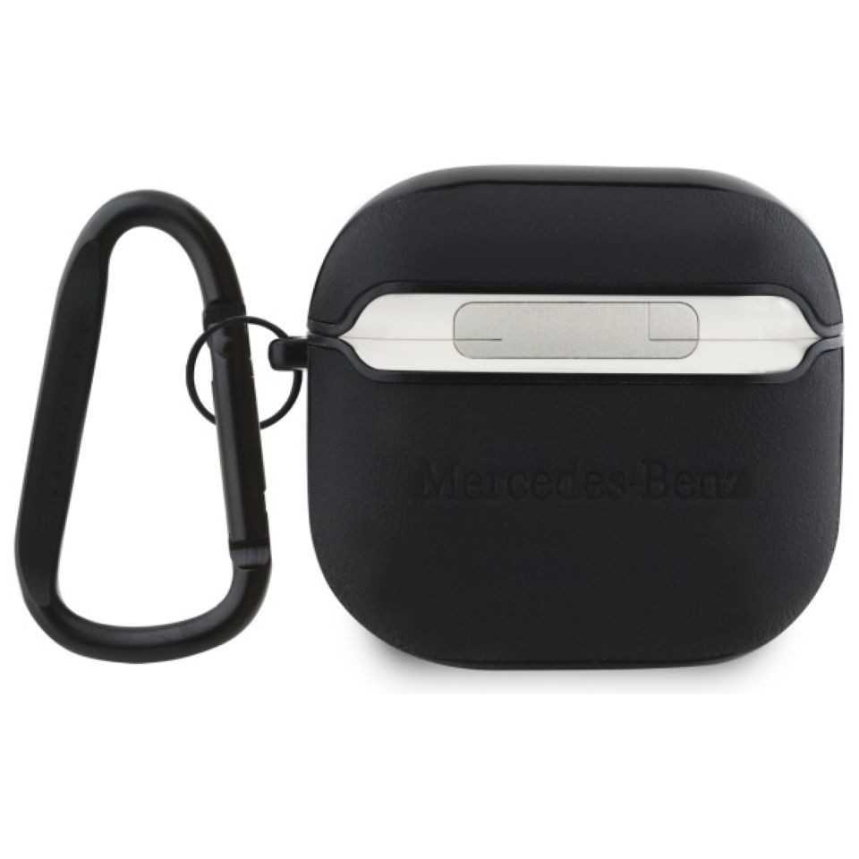 Mercedes Benz Kopfhörer-Schutzhülle Hülle Case AirPods 4 Echtleder schwarz Logo Metal, Kantenschutz