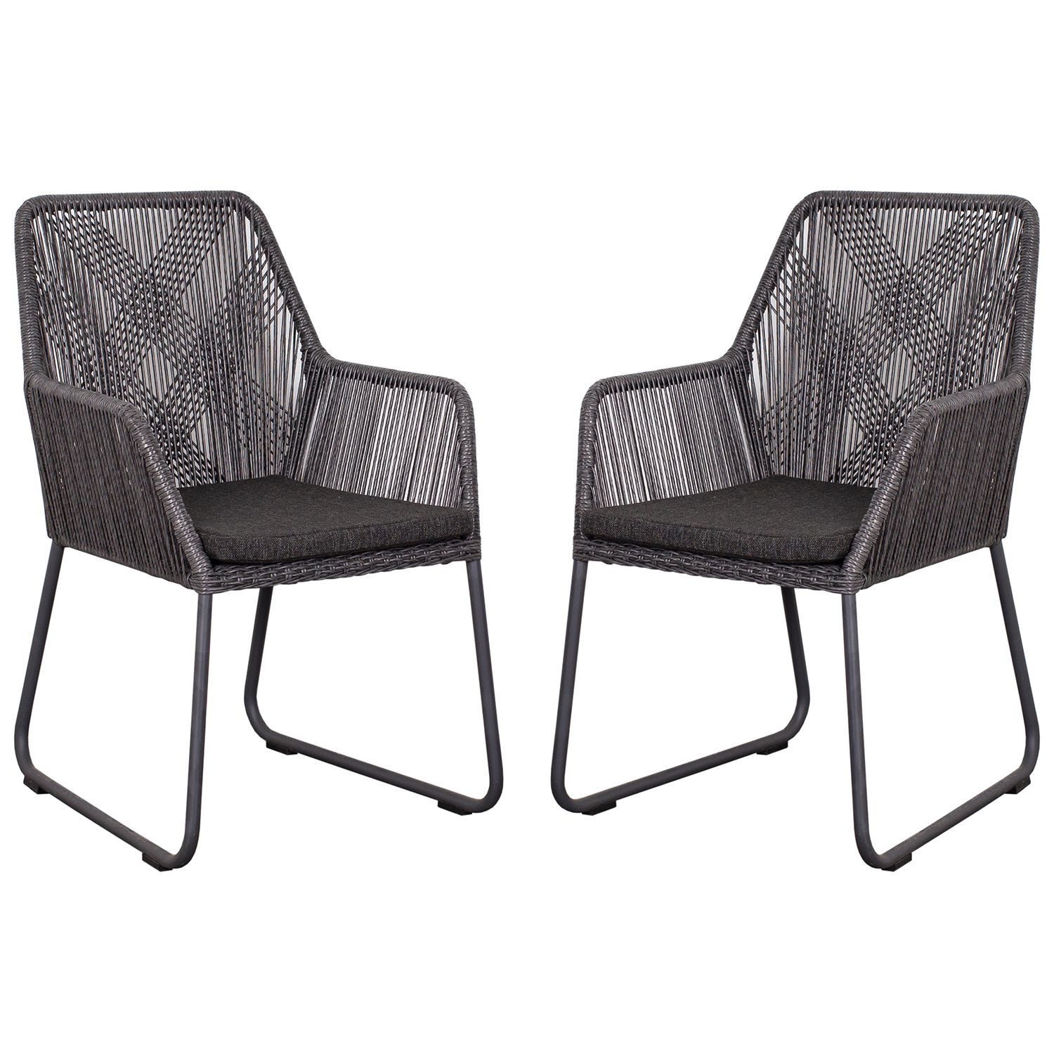 deVries Gartenstuhl Diningsessel Adora - PE twisted light coal (2er Set), Aluminiumgestell, bequemes Sitzkissen, twisted PE-Geflecht