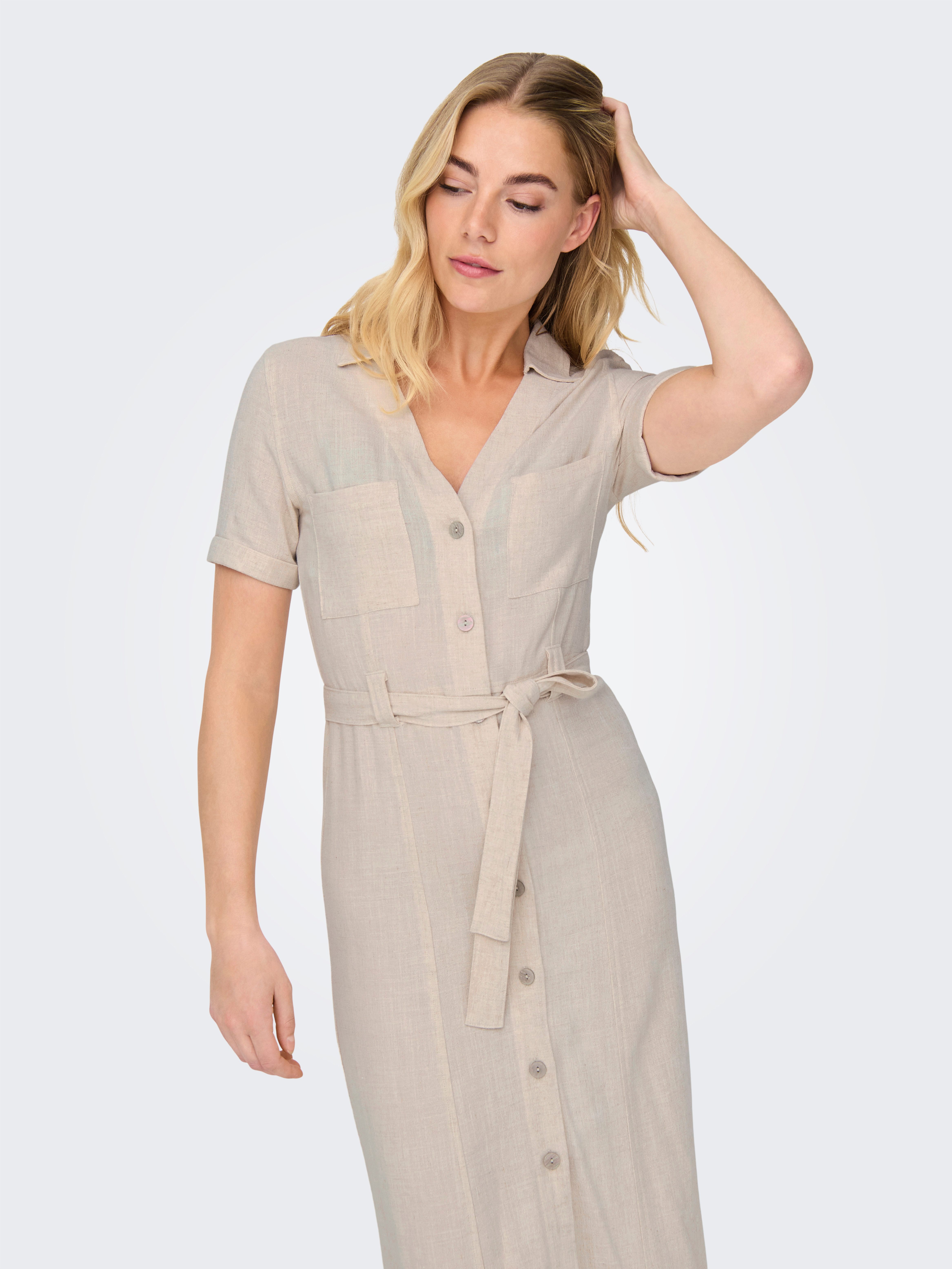 ONLY Hemdblusenkleid ONLSIESTA SS LIN BL SHIRT DRESS PNT NOOS mit Leinen