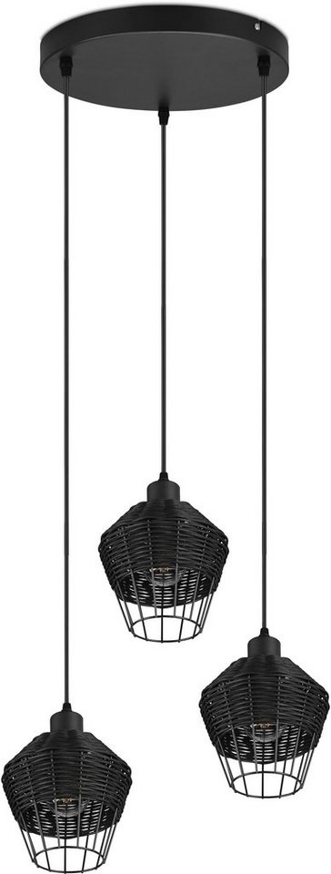 TRIO Leuchten Pendelleuchte Borka, ohne Leuchtmittel, warmweiß - kaltweiß,  Boho Hängelampe aus Rattan 3-flammig exkl E27 max 40W höhenverstellbar,  Durchmesser gesamt 41 cm (17,5 cm pro Leuchtenschirm)