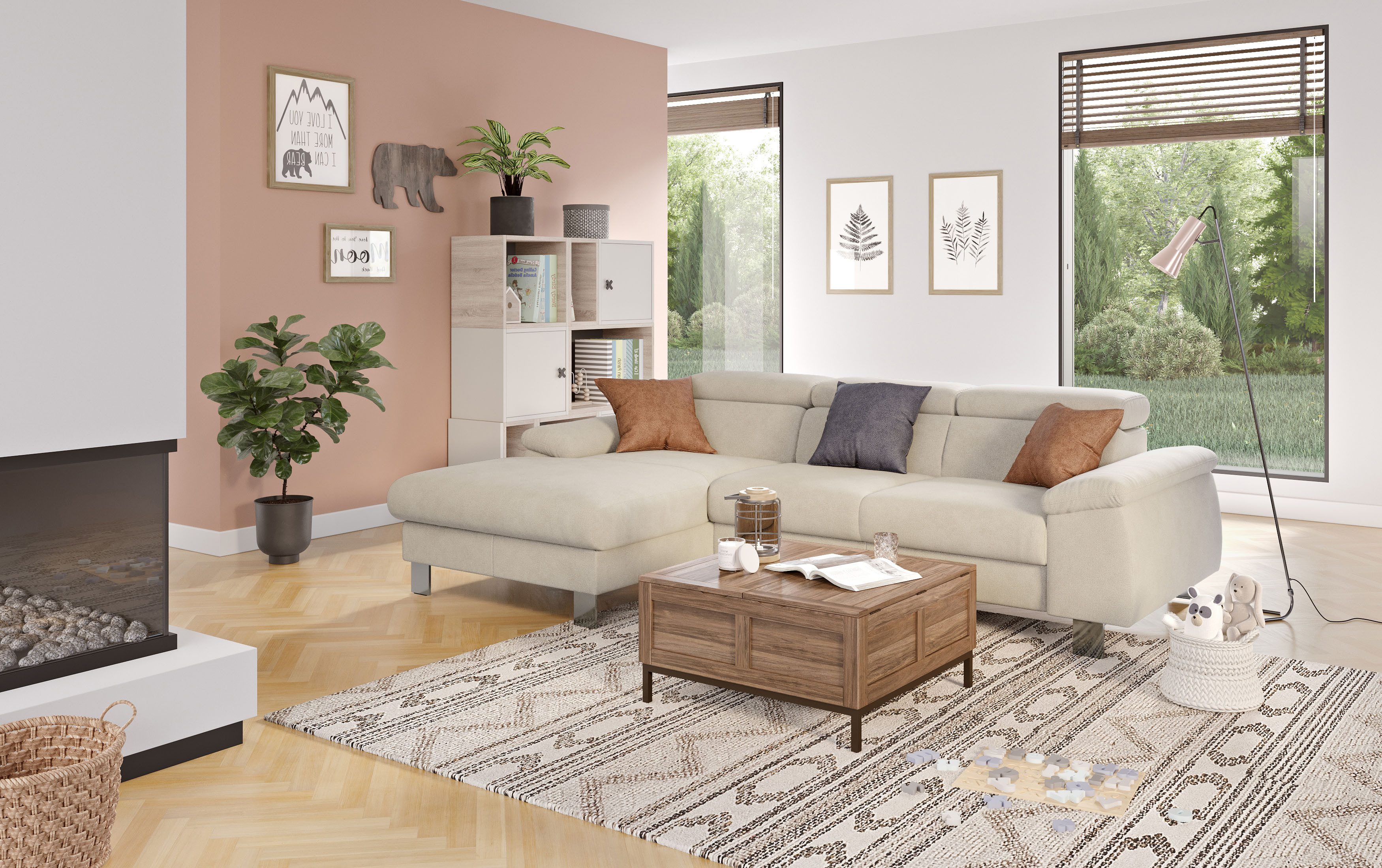 COTTA Ecksofa Komaris L-Form, B: 244 cm, mit Kopfteilverstellung, optional Bettfunktion, Bettkasten & Licht