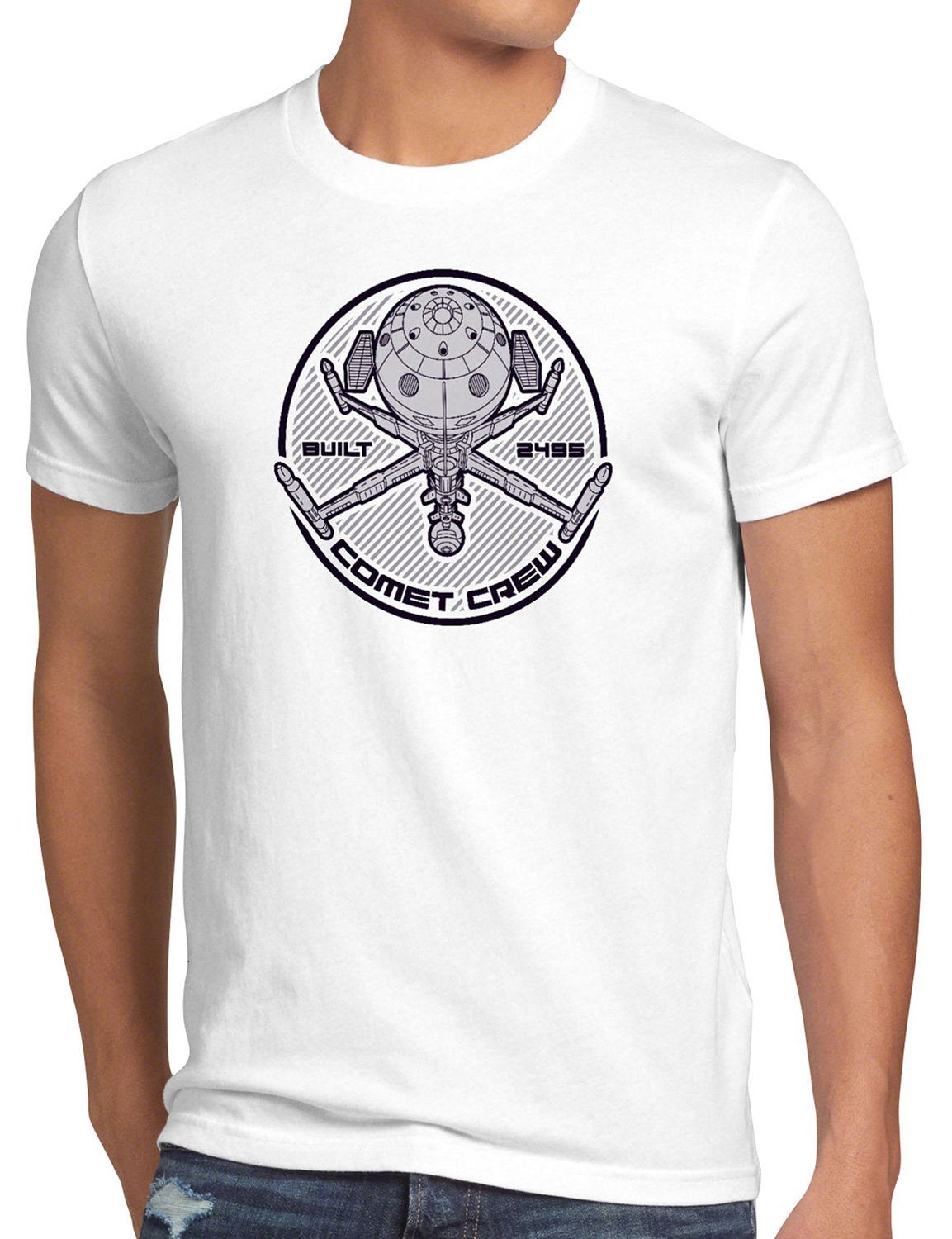 style3 Print-Shirt Herren T-Shirt Comet Crew future anime raumschiff captain weiß
