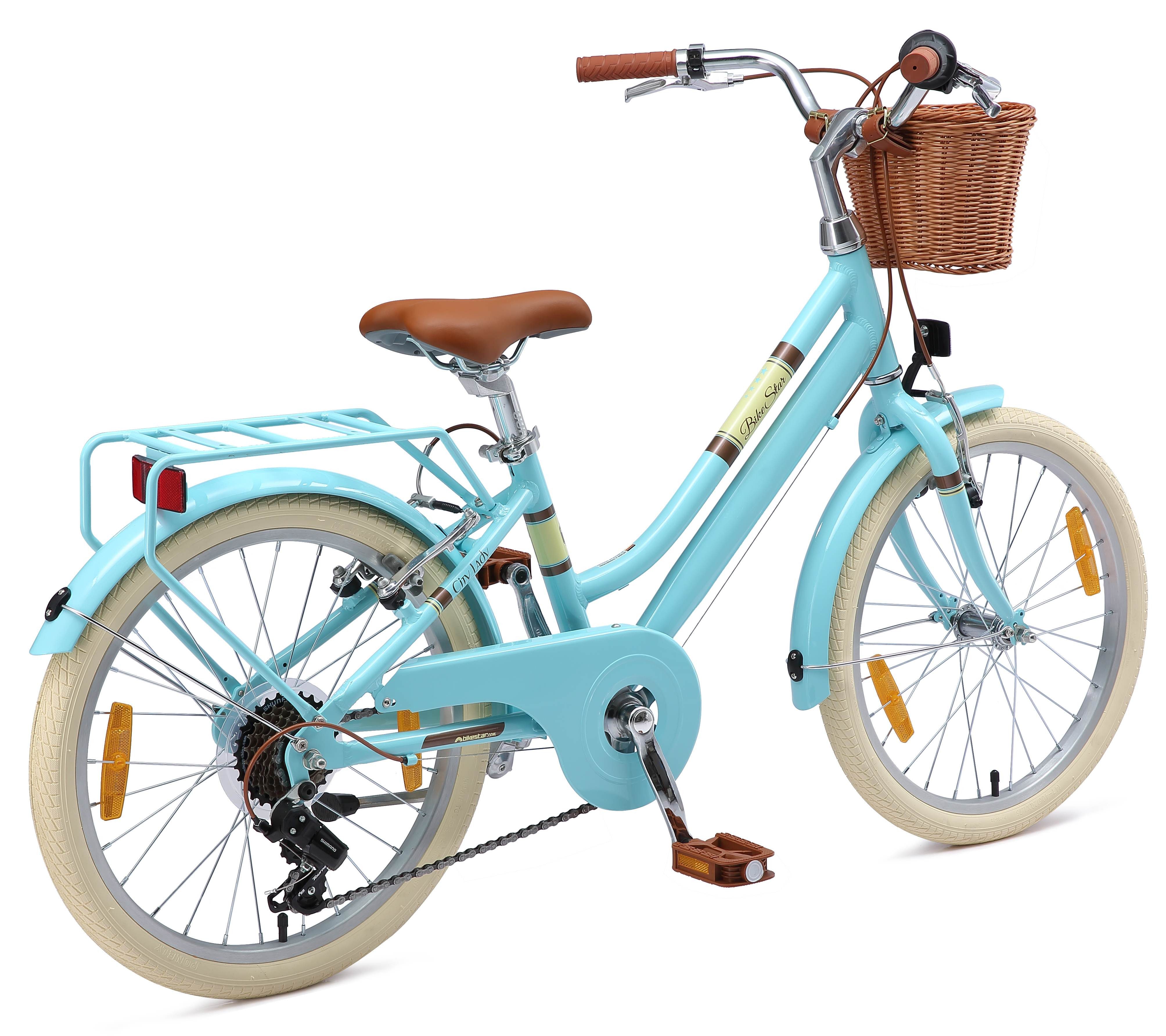 Bikestar Kinderfahrrad Cityrad 20 Zoll Aluminium ab 6 Jahre 7 Gang, 7 Gang, Korb, Gepäckträger, leichtes Treten, ergonomischer Rahmen