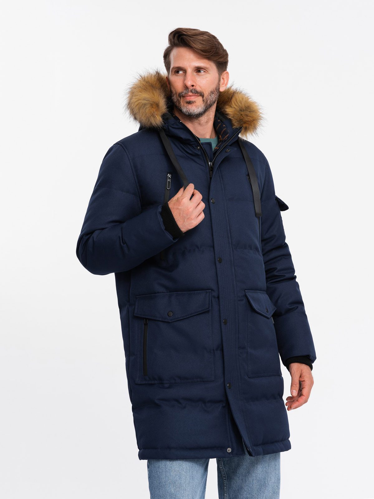 Winterjacke Lange warme Herrenjacke mit Kapuze