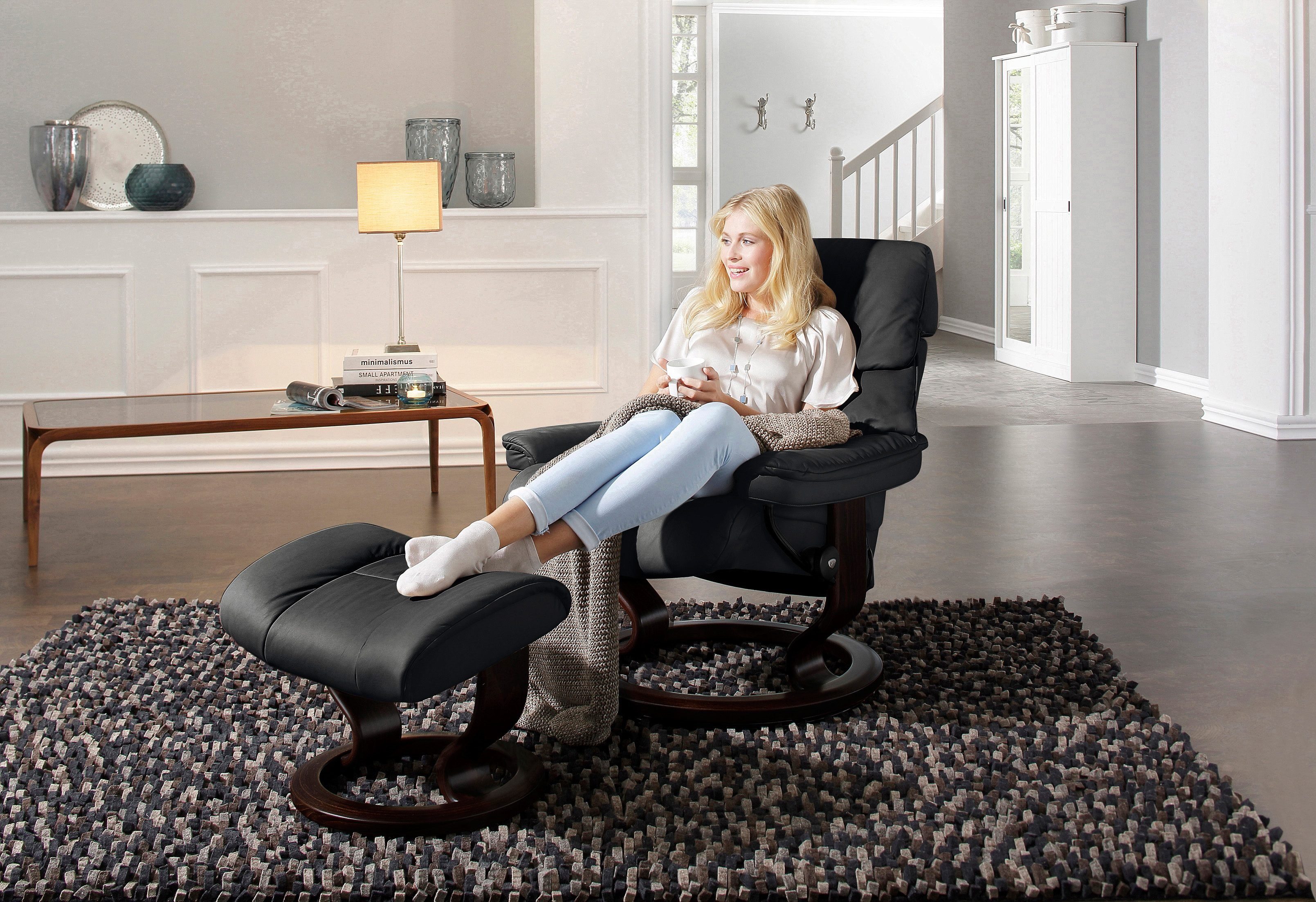 mit Braun Gestell Größe Relaxsessel Relaxsessel Eiche, Base, & mit S, Ruby Schwarz Stressless® Classic Wenge, (Set, Hocker),