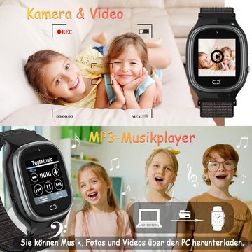 PTHTECHUS Aufnahme Video Player für Jungen Mädchen Uhr 3-12 Jahre alt Geschenk Smartwatch (1.44 Zoll), mit Anruf HD Touchscreen MP3 Musik Player Spiel Schrittzähler Kamera