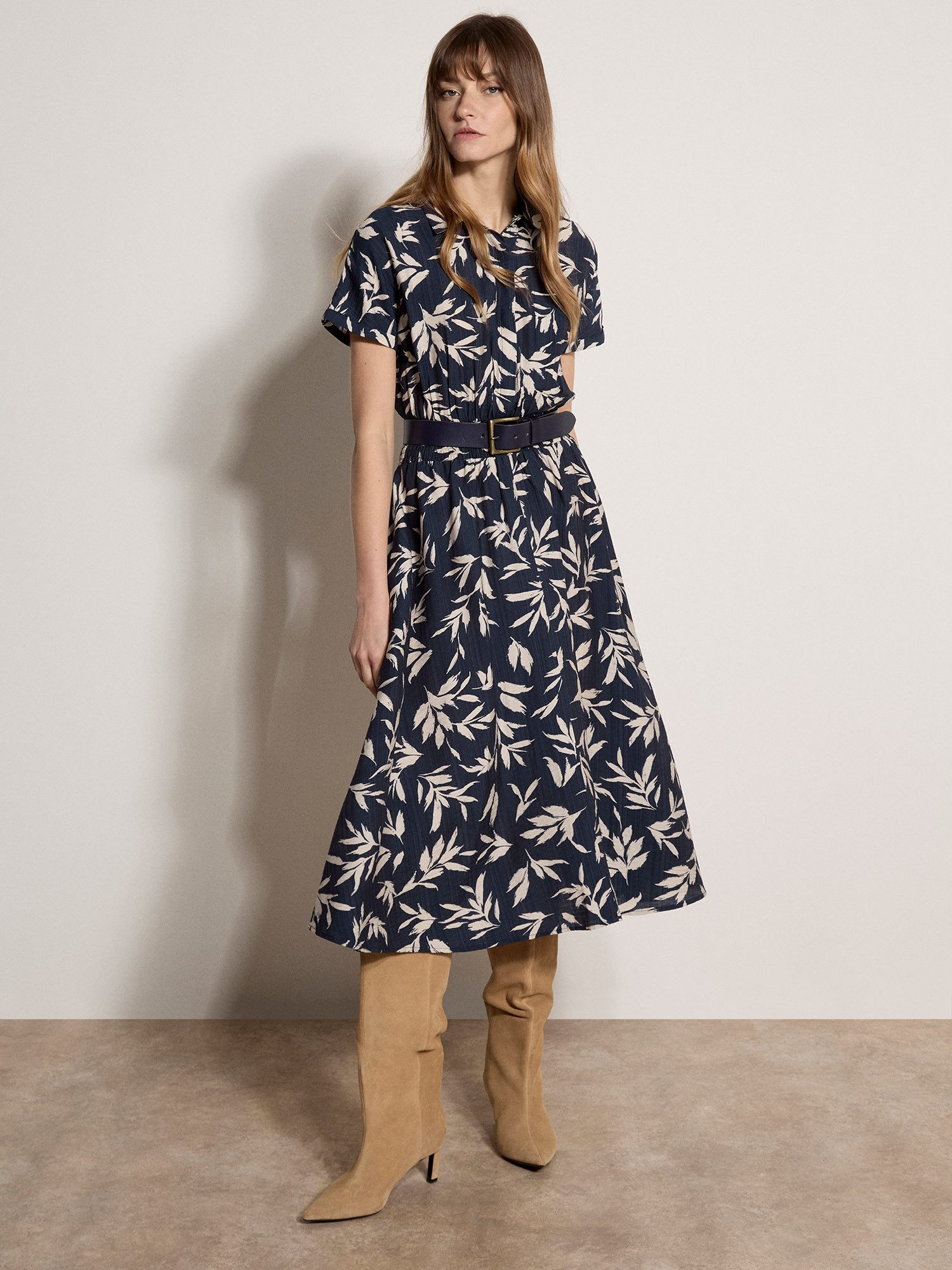 Apricot Midikleid Hemdblusenkleid mit halber Knopfleiste günstig online kaufen