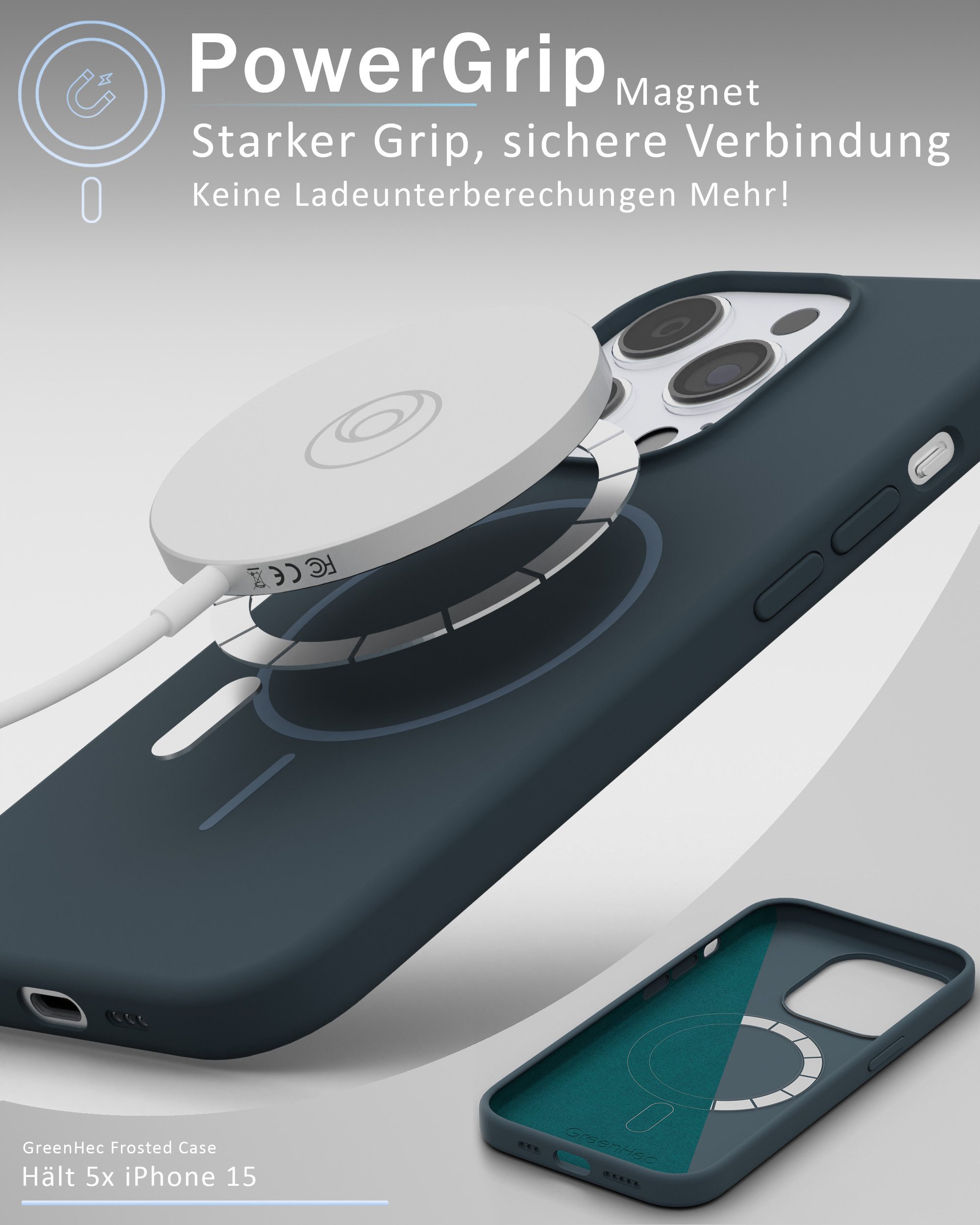 GreenHec Handyhülle Handyhülle Silikon iPhone 16 15 14 13 12 Pro Max Plus MagSafe 6.7 Zoll, Magnetisch Weiß Case Cover Schutz - Pink Blau Schwarz Braun Weiß