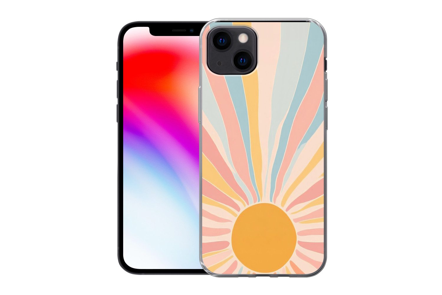 MuchoWow Handyhülle für Apple iPhone 13 Illustration - Sonne - Pastellfarben, Smartphone-Bumper, Print, Handy Schutzhülle Dünn