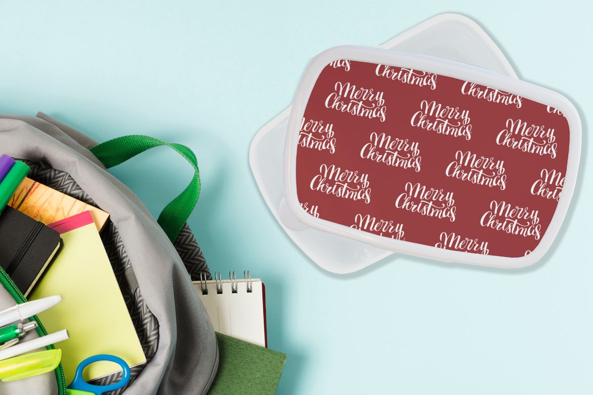 Weiß, Kinder MuchoWow Zitate - Kunststoff, - Erwachsene, - Lunchbox Brotdose, für Weihnachten Brotbox und Muster (2-tlg), Mädchen Jungs Rot und - für