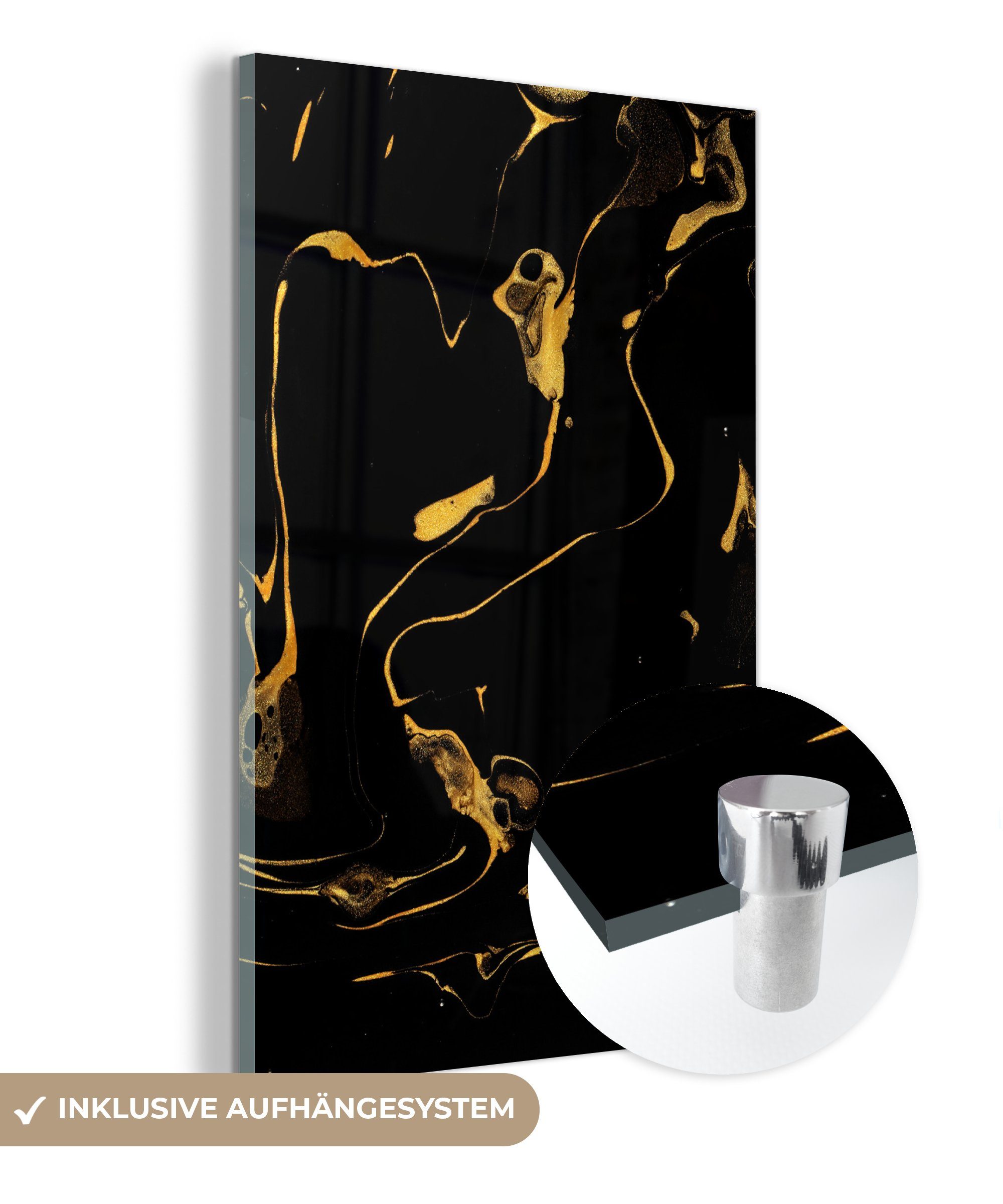MuchoWow Acrylglasbild Muster - Gold - Schwarz, (1 St), Glasbilder - Bilder auf Glas Wandbild - Foto auf Glas - Wanddekoration