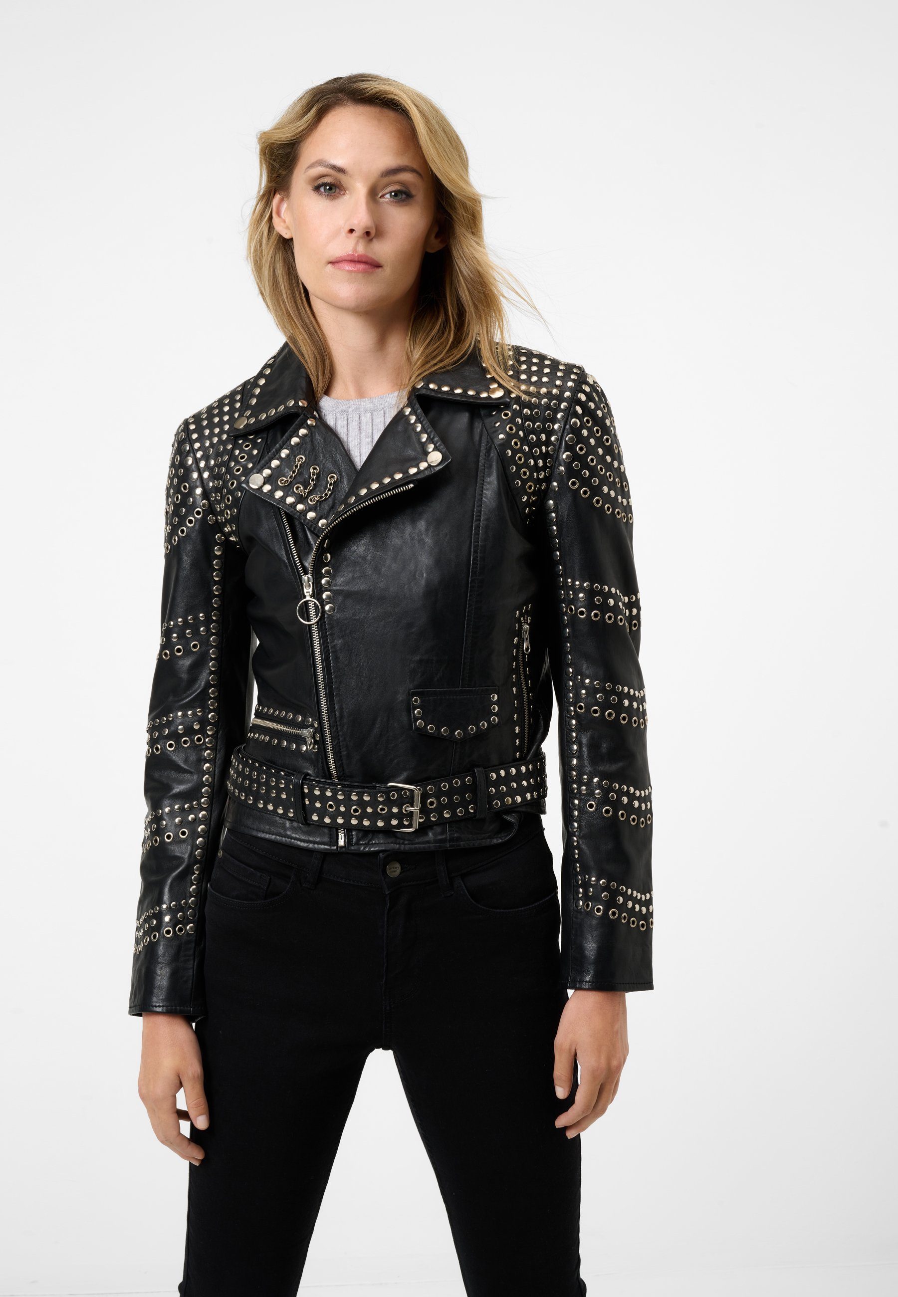 RICANO Lederjacke Selina im Biker-Stil mit Nietenbesatz