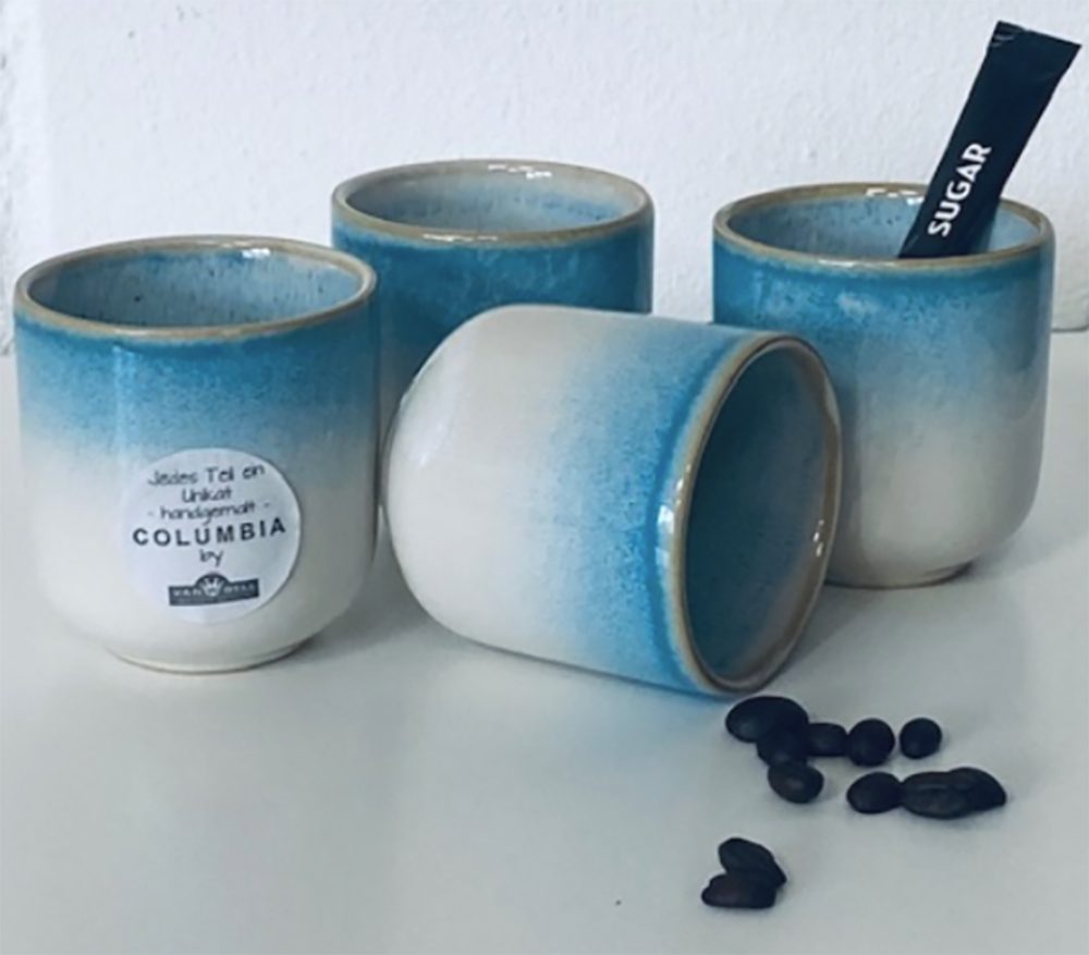 van Well Espressotasse Espressobecher 13cl, 4er-Set, steingut blau, Steingut