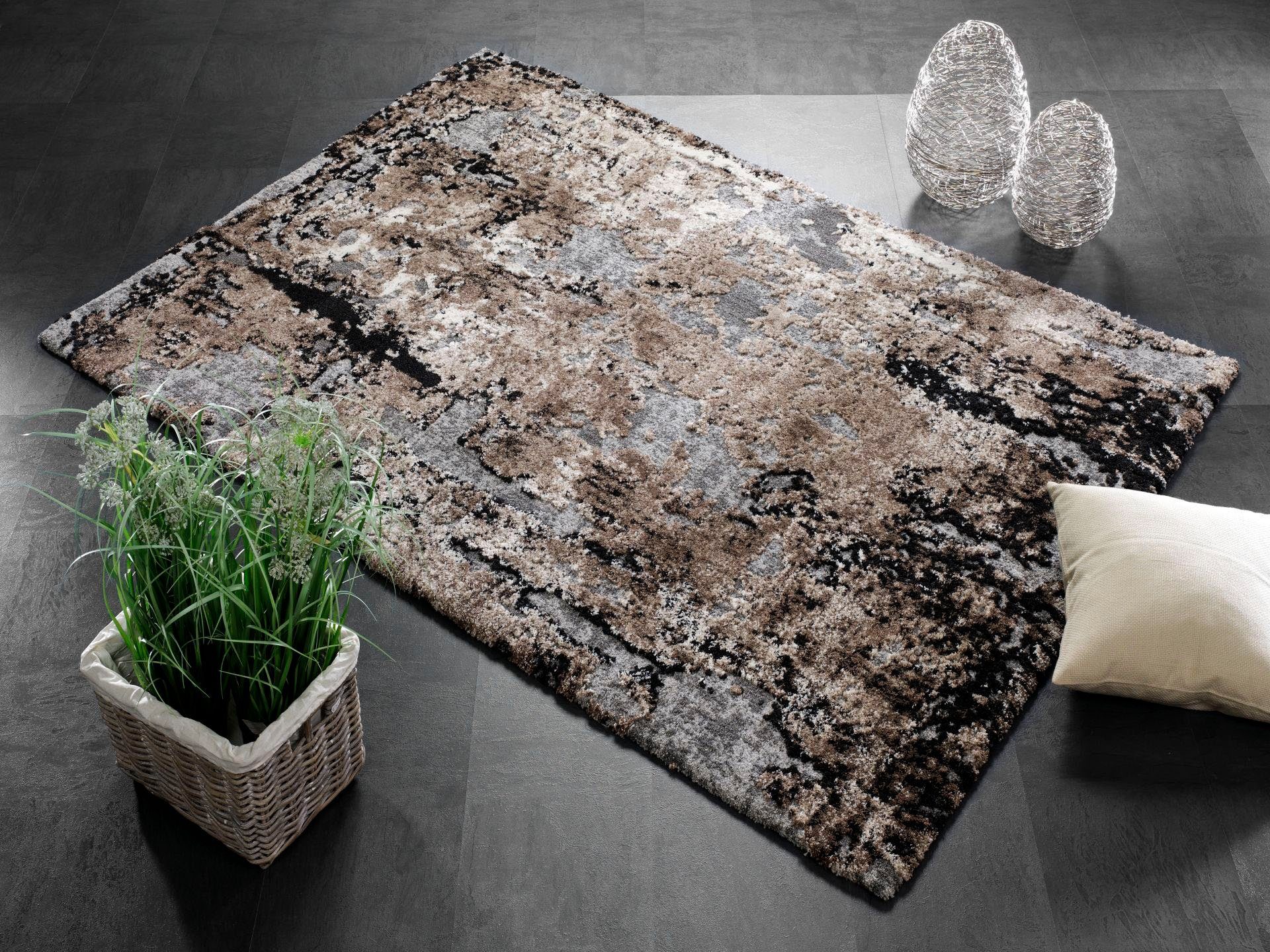 OCI DIE TEPPICHMARKE Teppich JUWEL LIRAY, auch als Läufer und in Rund, rechteckig, Höhe: 20 mm, Kurzflor, Wohnzimmer, Marmor Optik, Hoch Tief Effekt, dichte Qualität