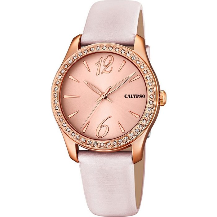 CALYPSO WATCHES Quarzuhr Calypso Damen Uhr K5717/5 Leder Textil (Armbanduhr) Damen Armbanduhr rund Leder Textilarmband rosé rosa Fashion