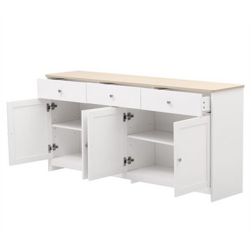 Ulife Sideboard Weiß Kommode mit 3 Schubladen und 4 Klappen, 160x37x75cm