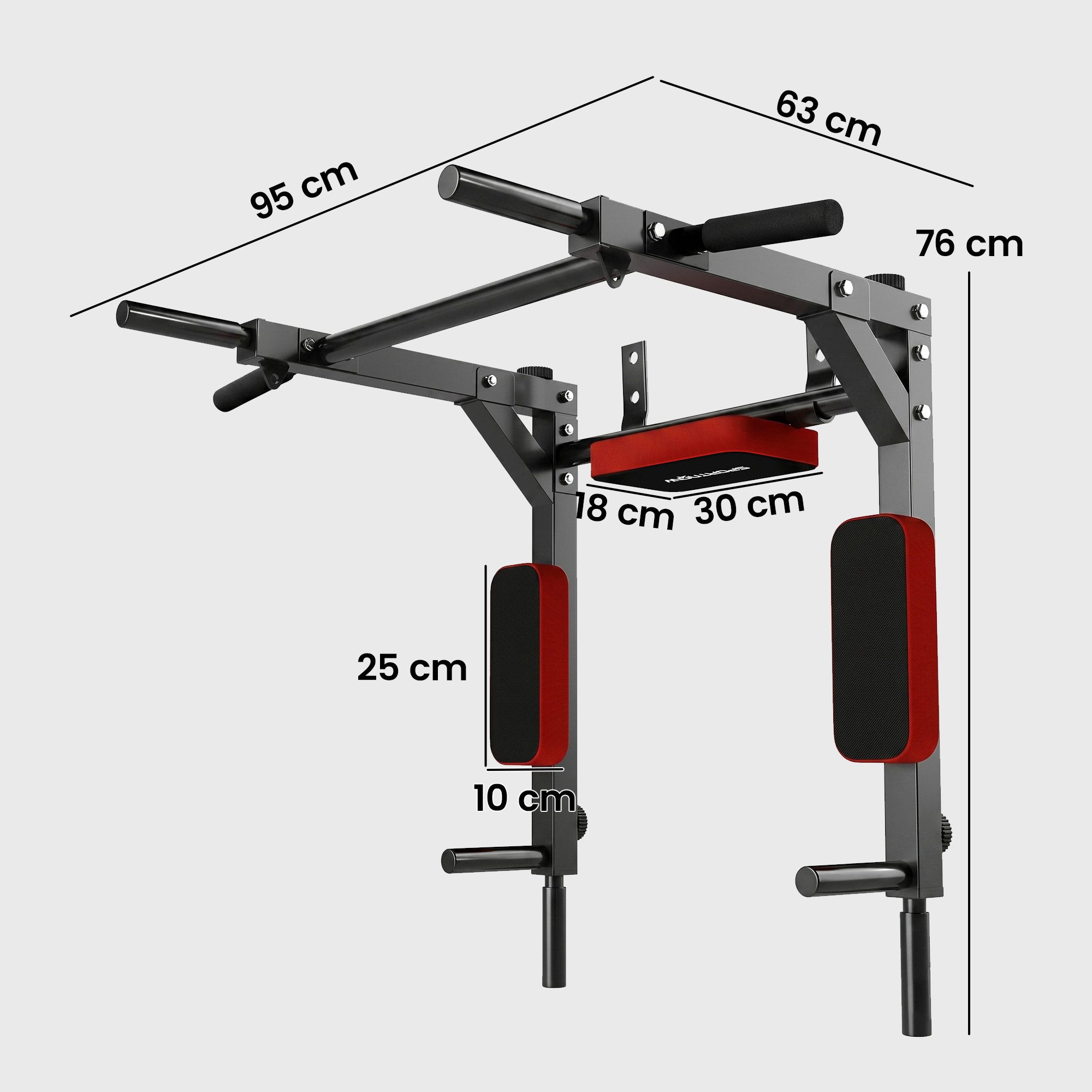 SPORTNOW Klimmzugstange 2-in-1 Profi-Klimmzug- und Dipstation (Set, 1-tlg., Klimmzugstange), bis 200 kg belastbar, Rot