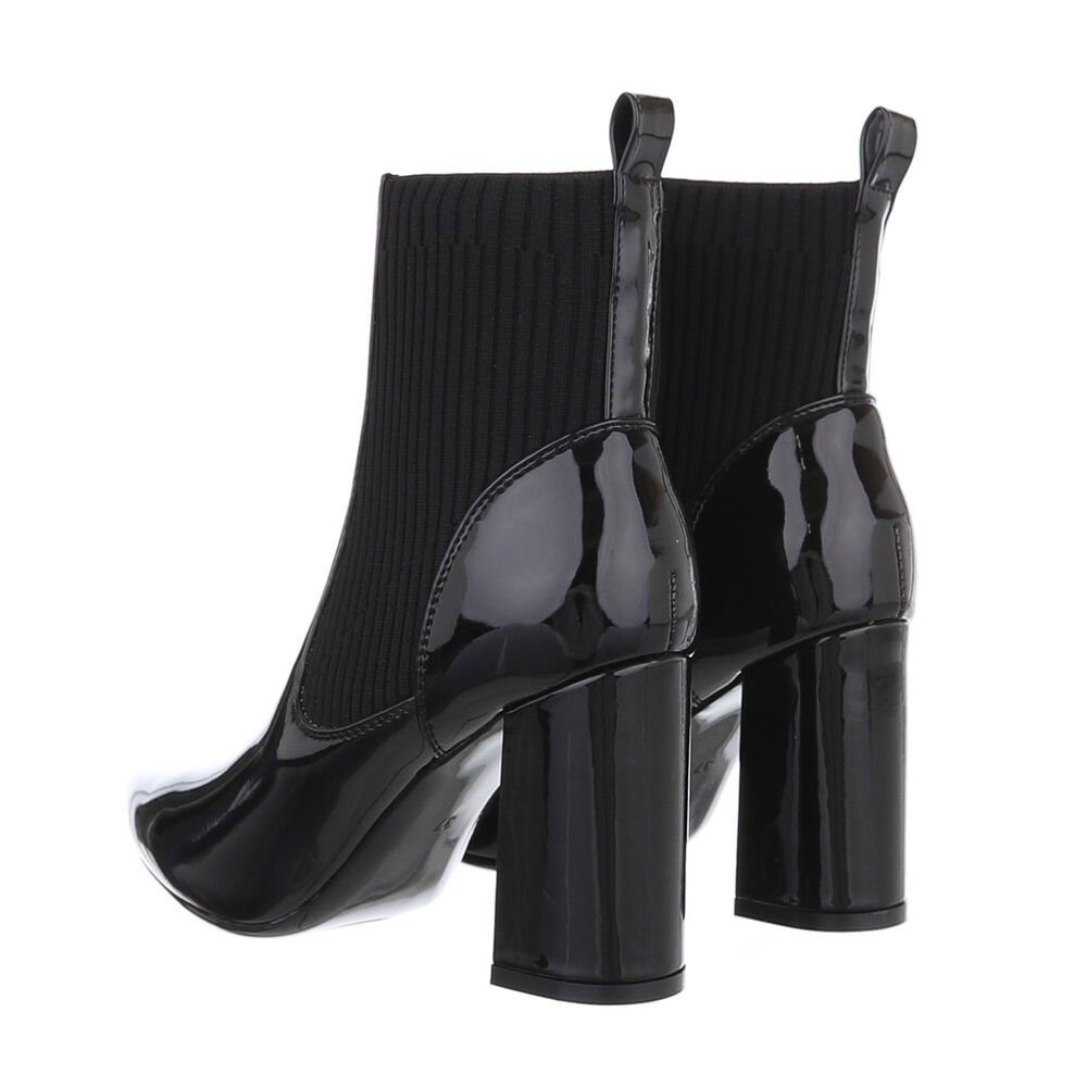 Ital-Design Damen Abendschuhe Elegant High-Heel-Stiefelette in High-Heel Schwarz Stiefeletten Blockabsatz