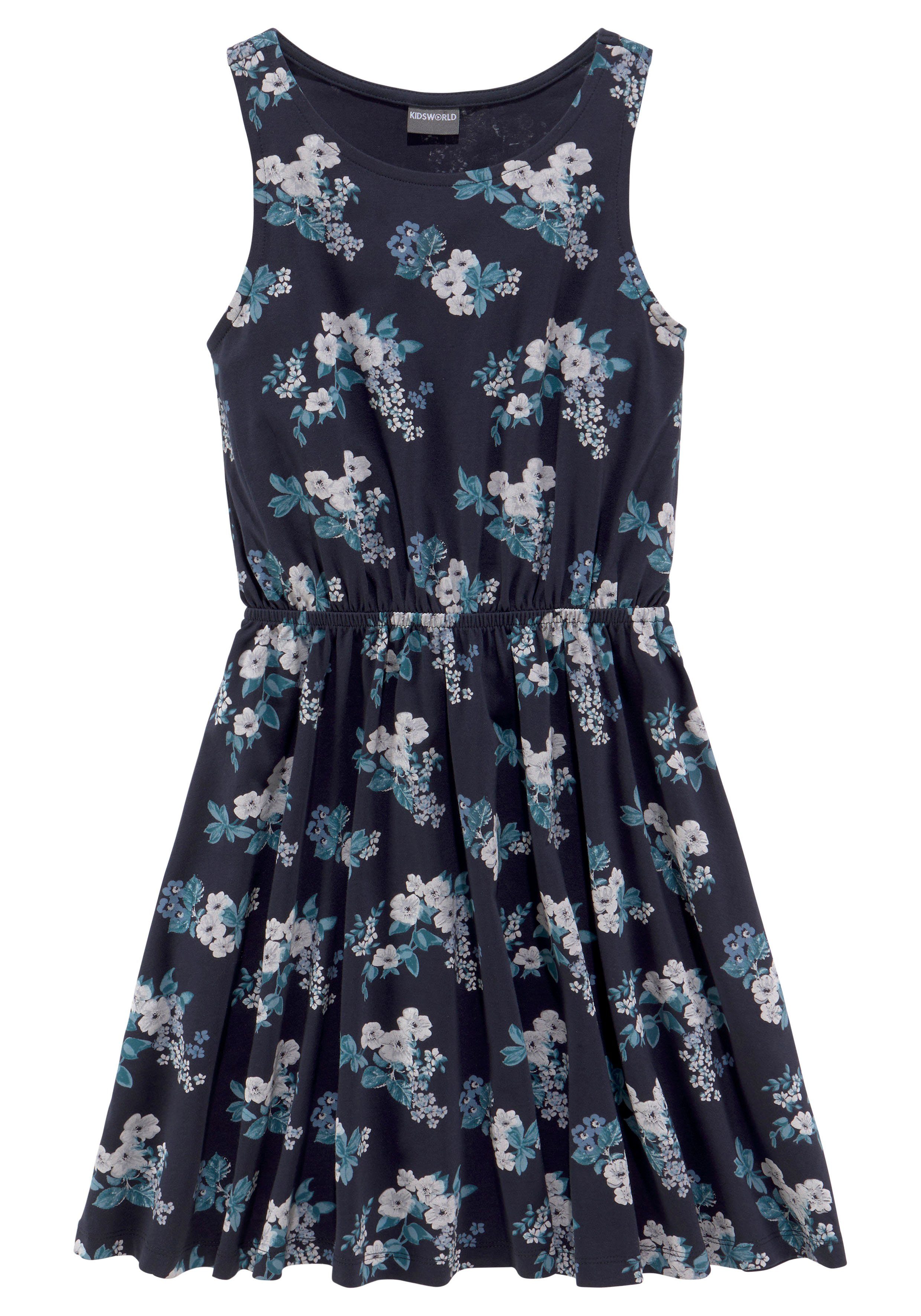 KIDSWORLD Jerseykleid - Skaterkleid mit Blumen bedruckt festliche Anlässe, kniefreie Länge, modisch, aus Jerseystoff