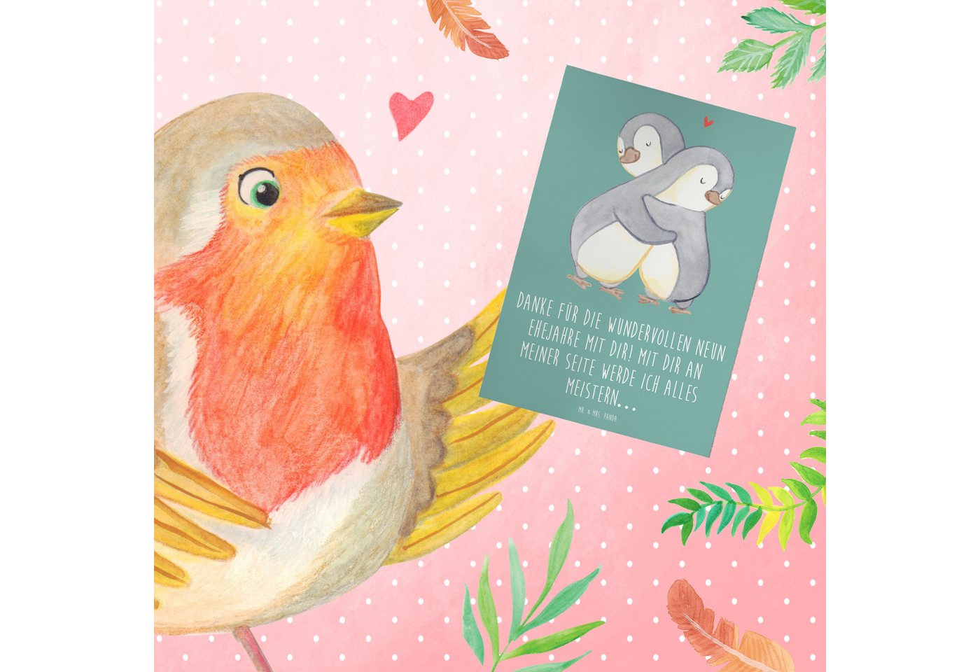 Thumbnail - Mr. & Mrs. Panda Grußkarte 9. Hochzeitstag Keramikhochzeit - Meeresbrise - Geschenk, gemeinsame